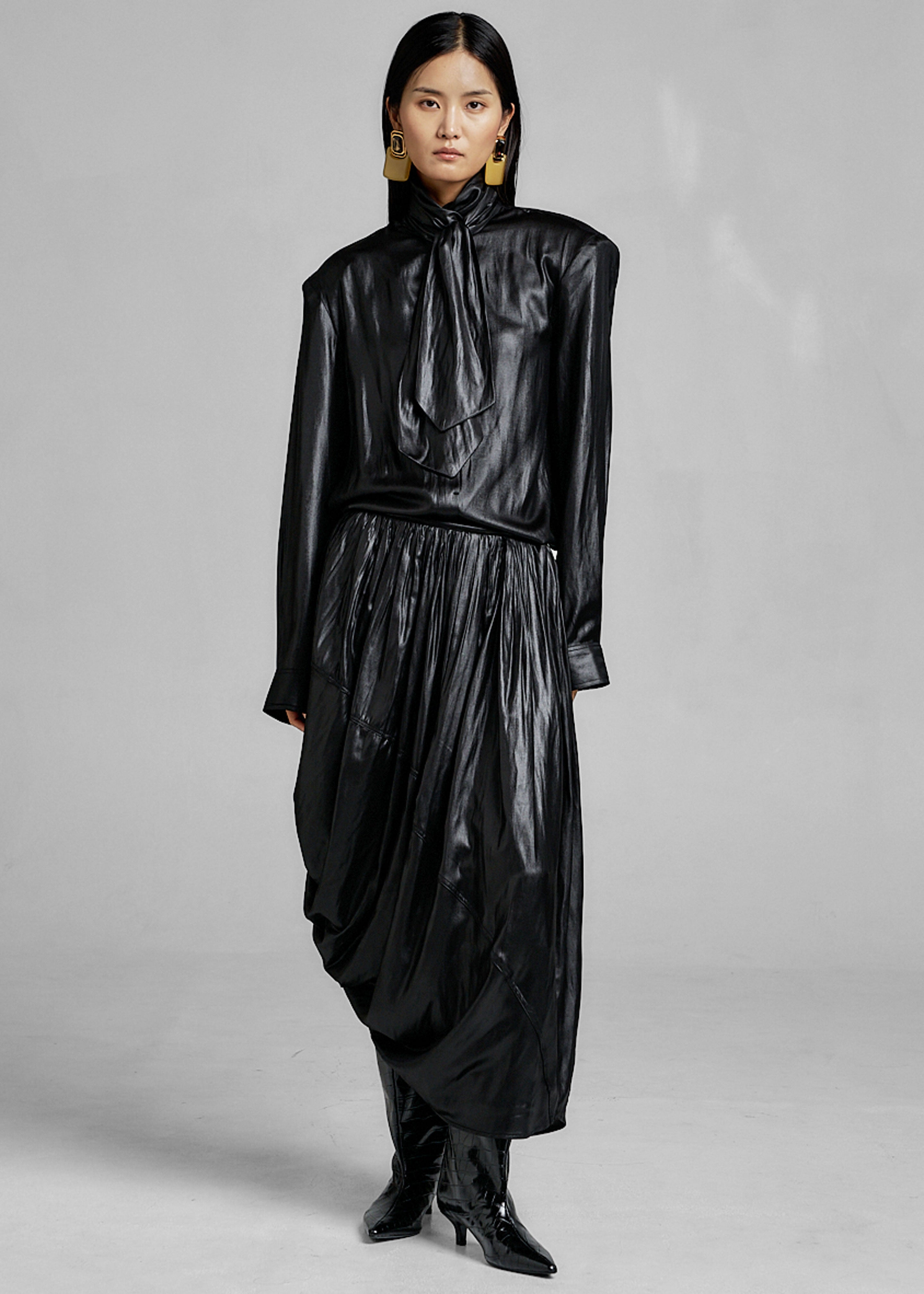 Mabillon Padded Lavalliere Blouse - Black - 7