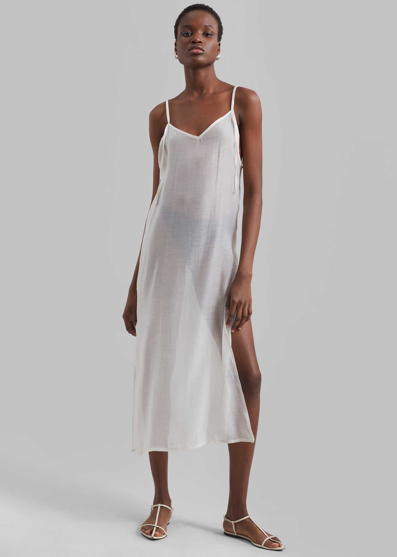 Madeline Sheer Midi Dress - Off White - 1