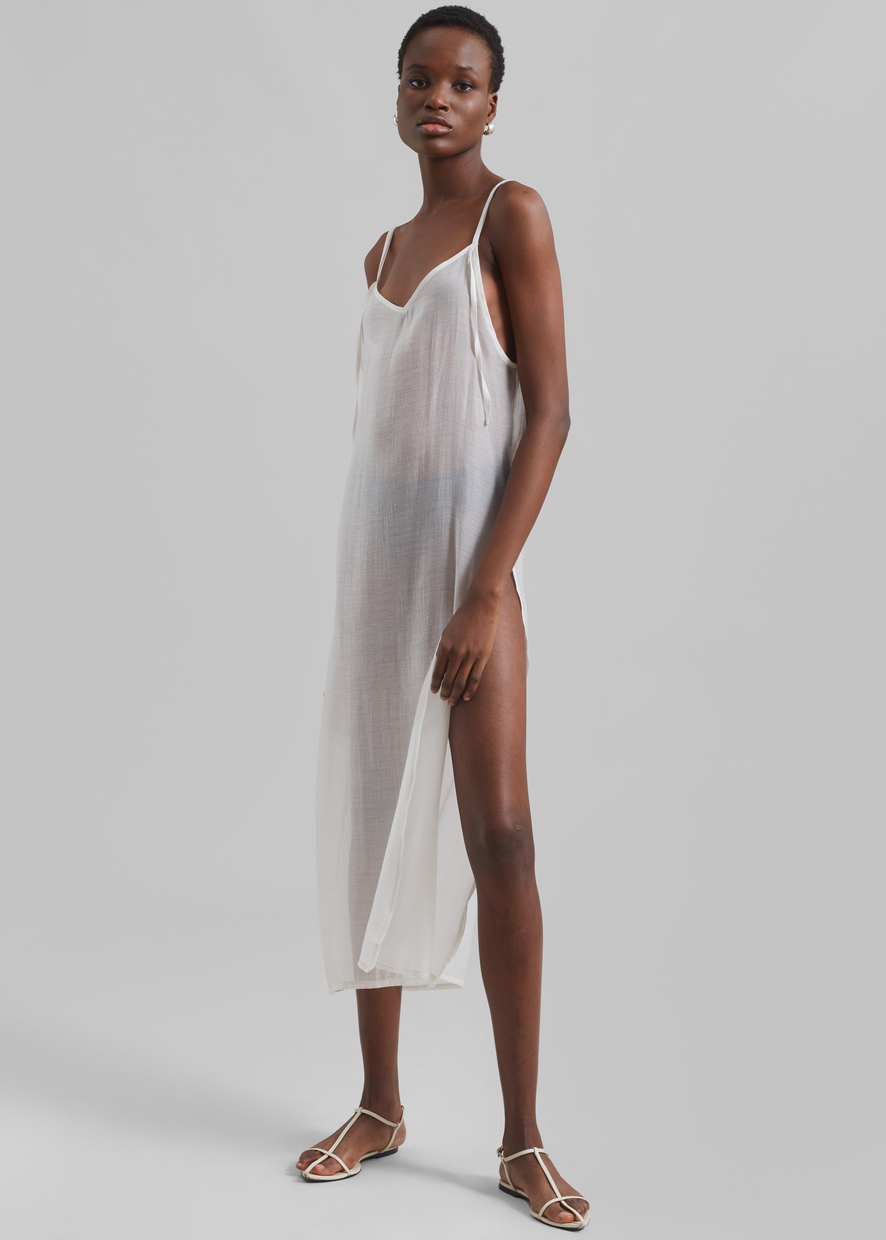 Madeline Sheer Midi Dress - Off White - 5