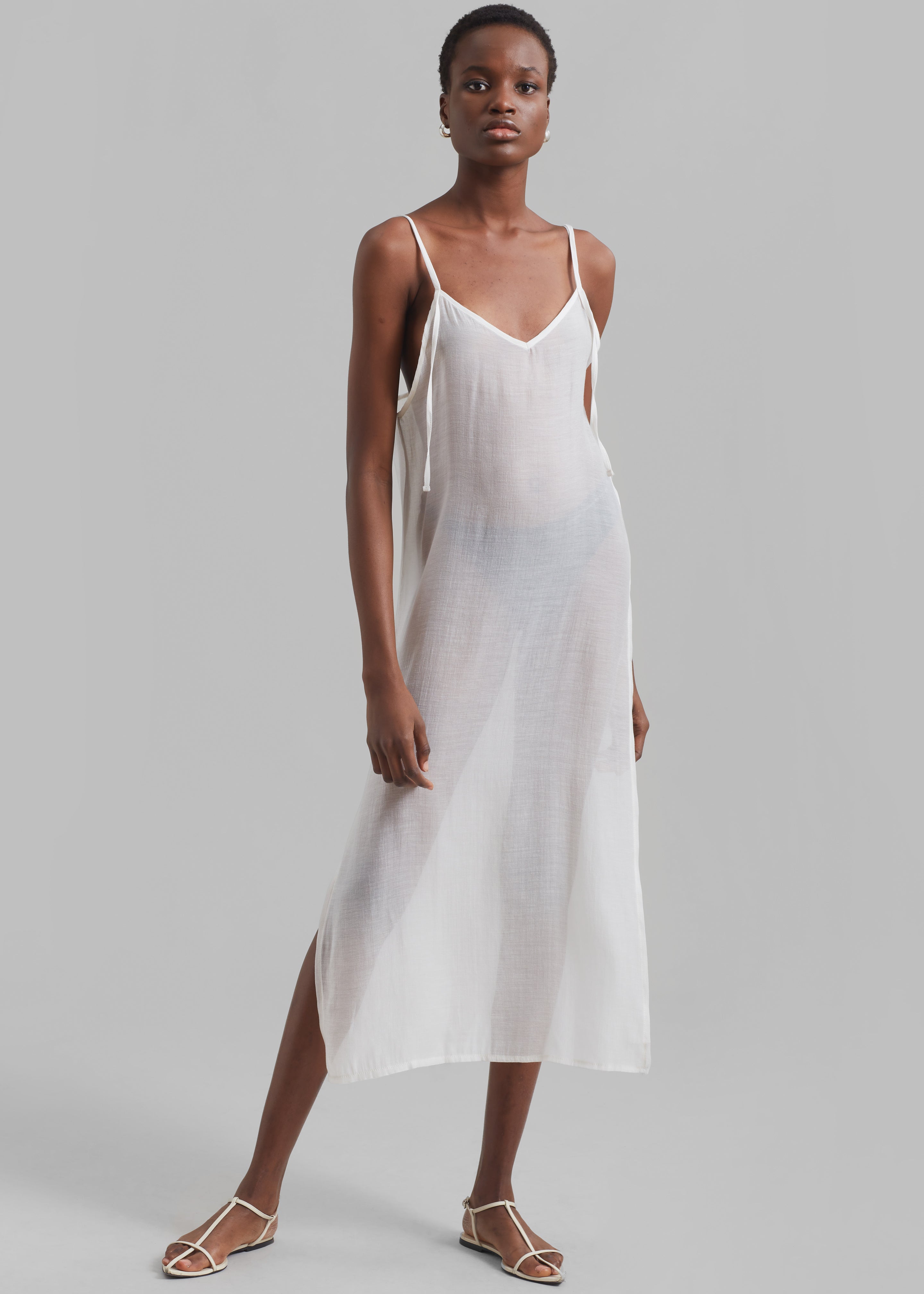 Madeline Sheer Midi Dress - Off White - 8