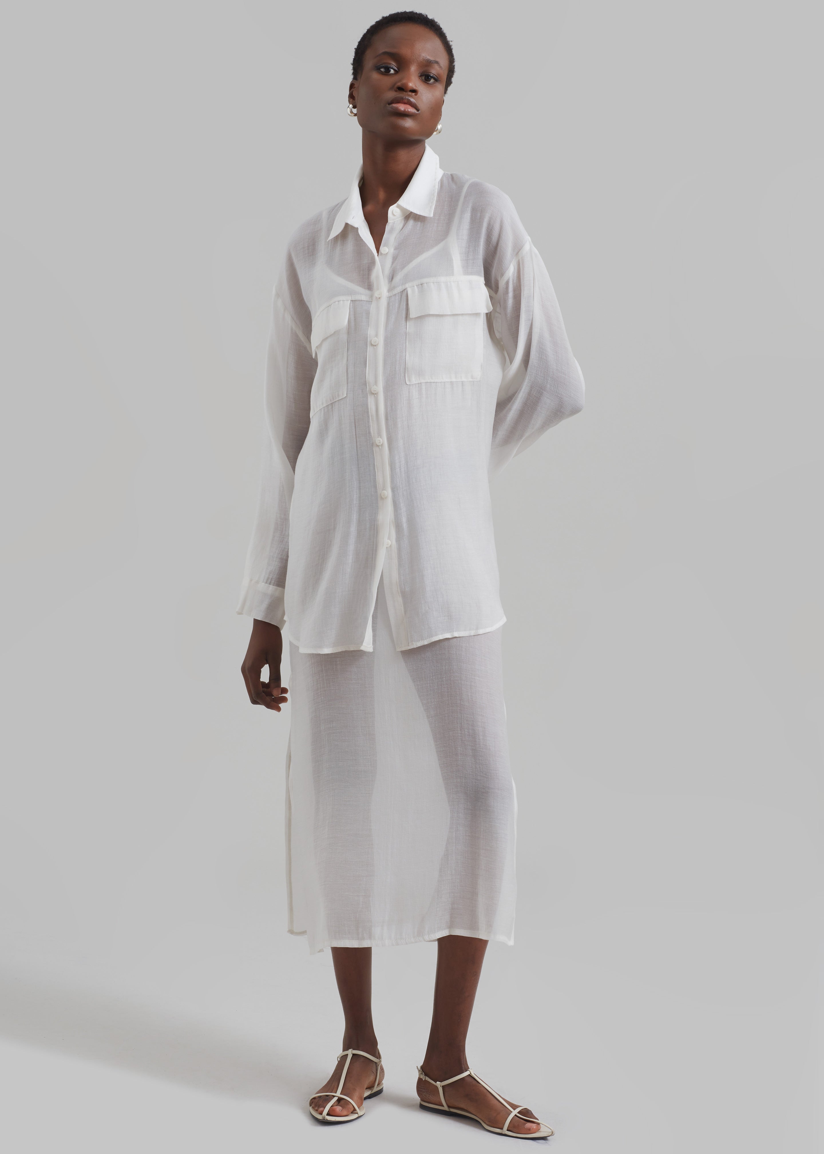 Madeline Sheer Midi Dress - Off White - 4