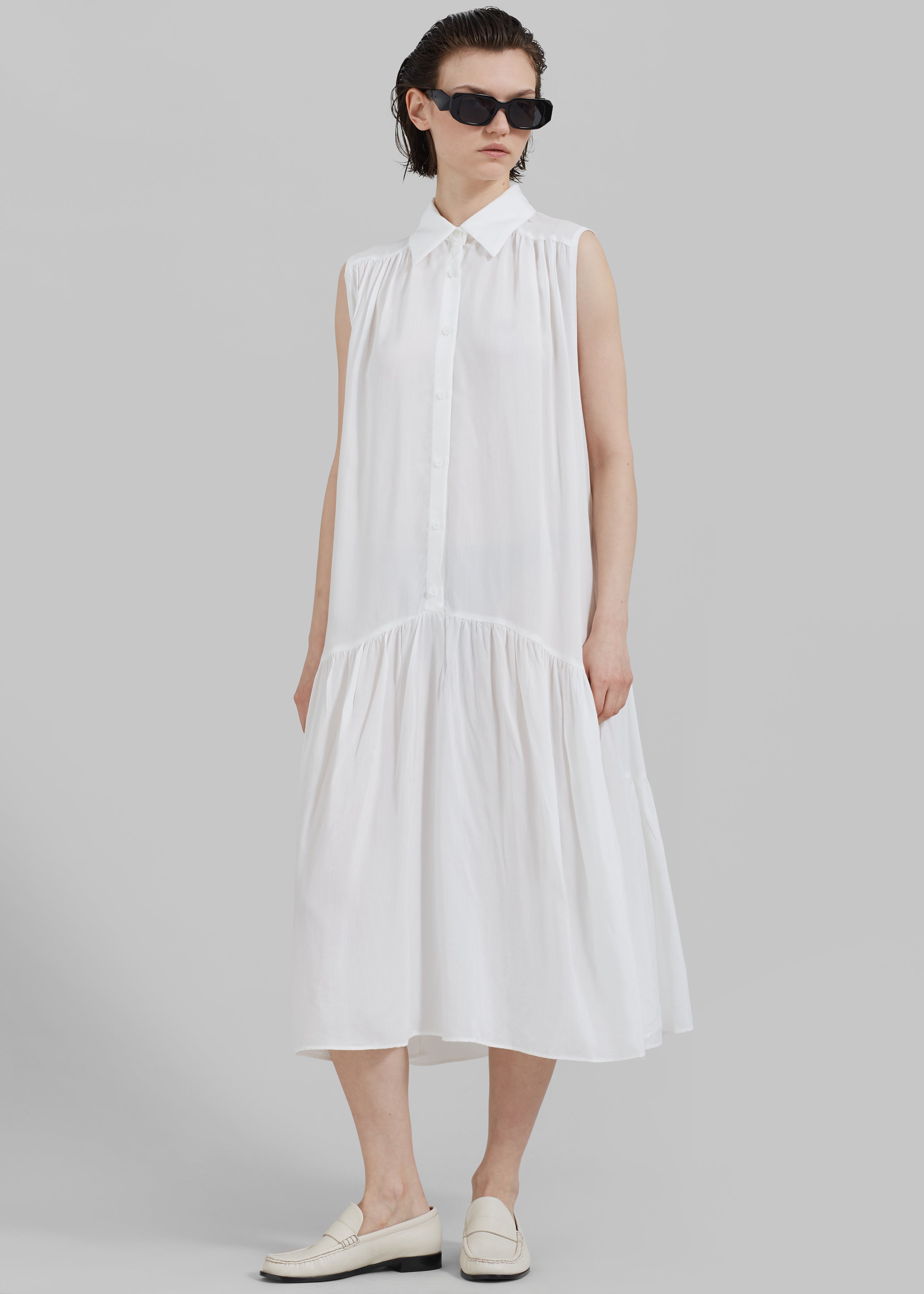 Maela Button Up Midi Dress - White - 6