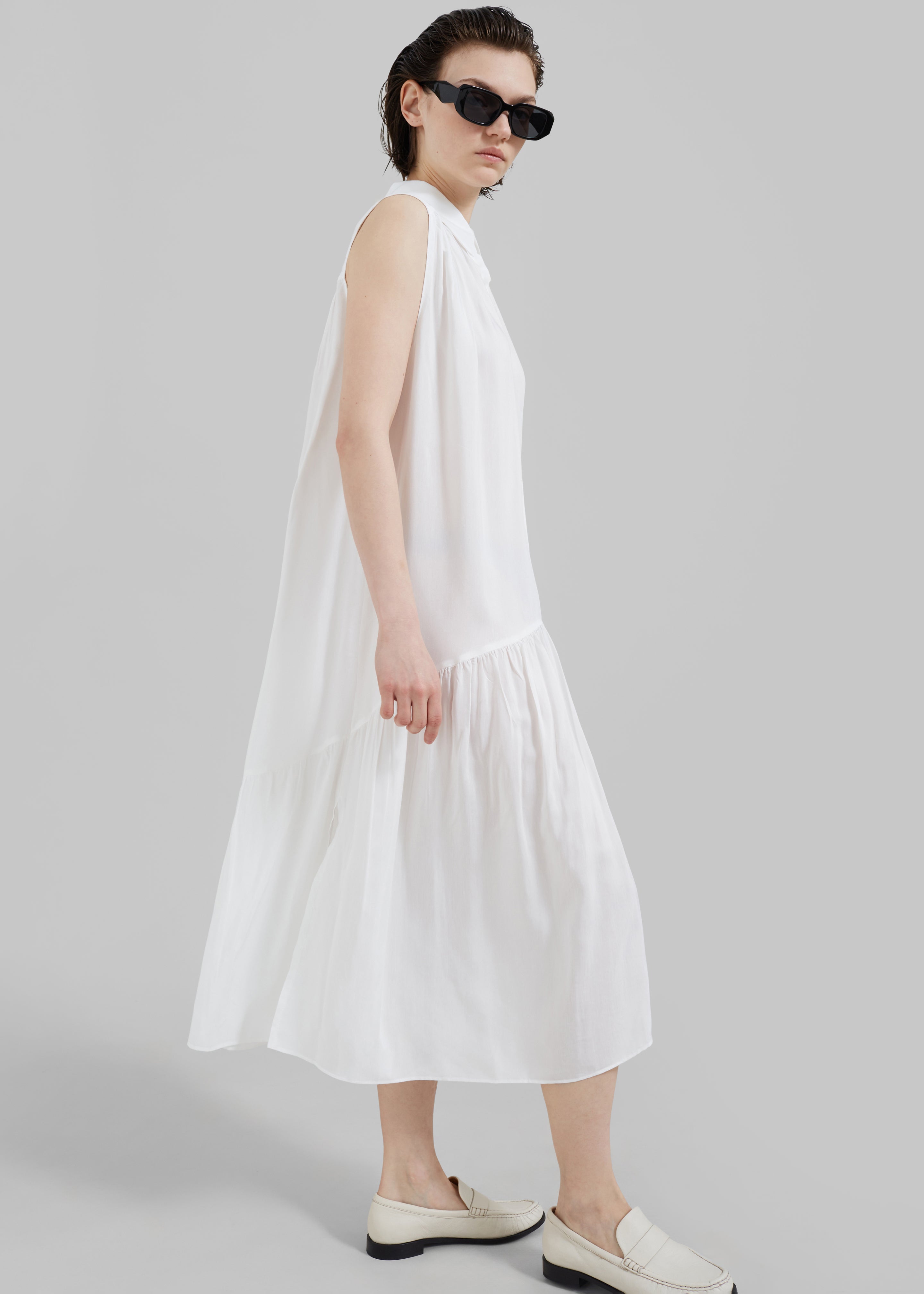 Maela Button Up Midi Dress - White - 3