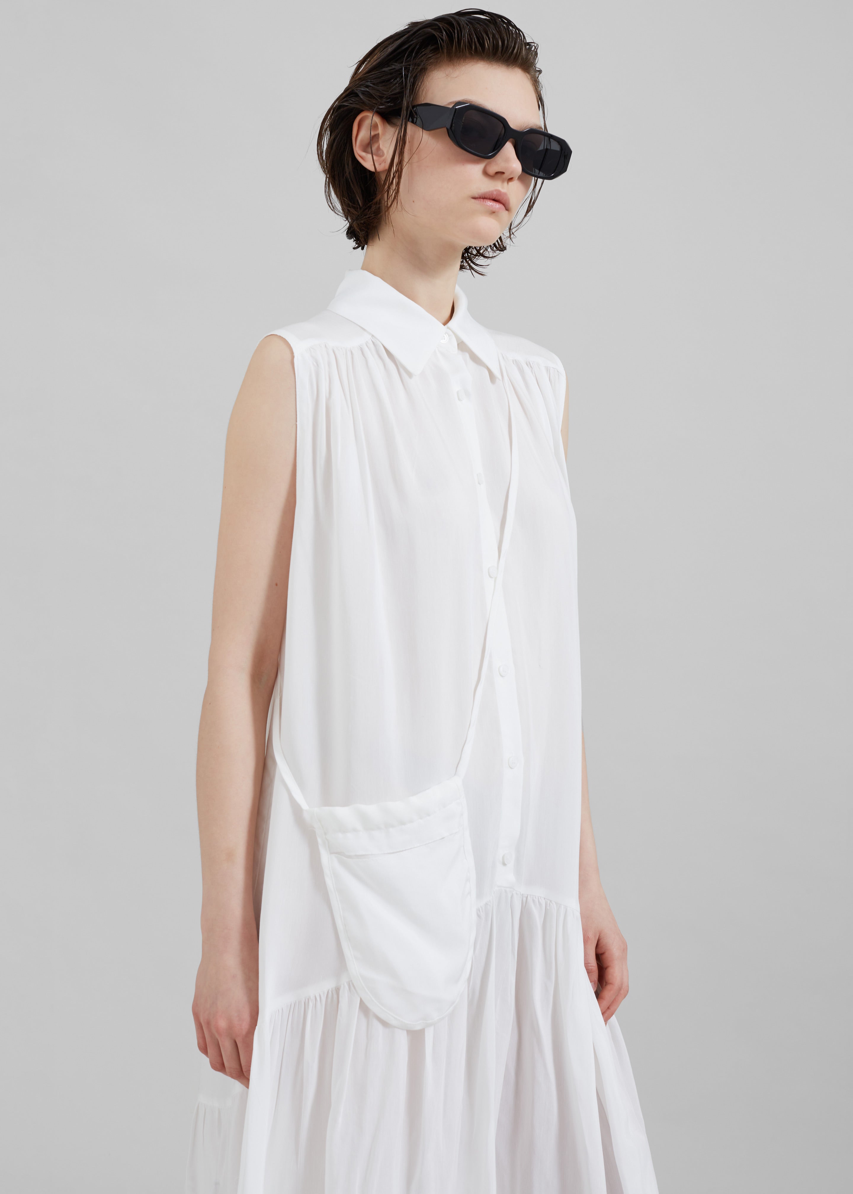 Maela Button Up Midi Dress - White - 4