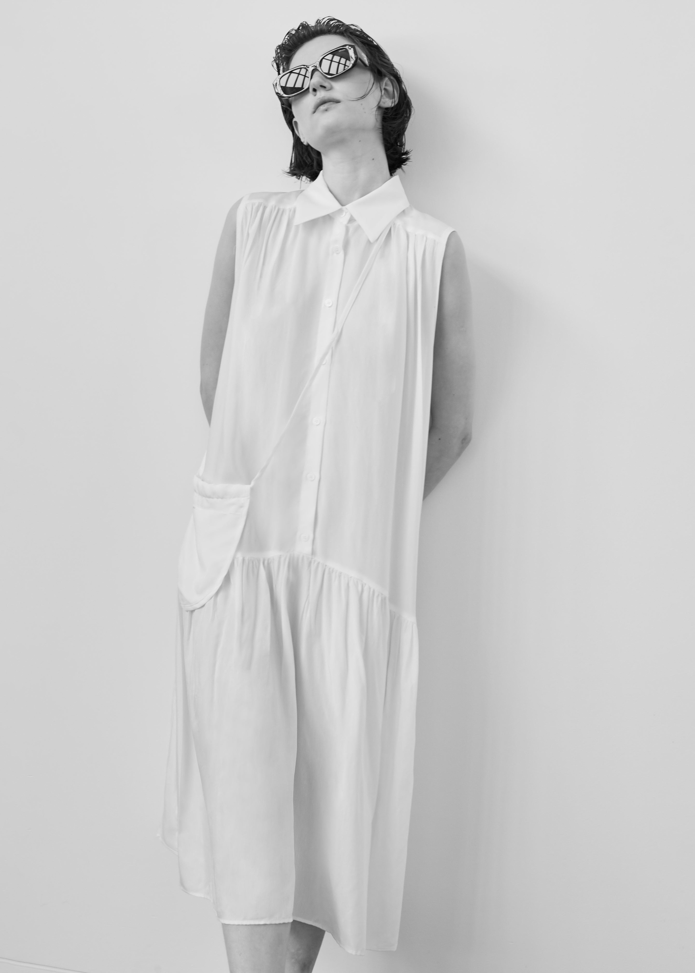 Maela Button Up Midi Dress - White - 11