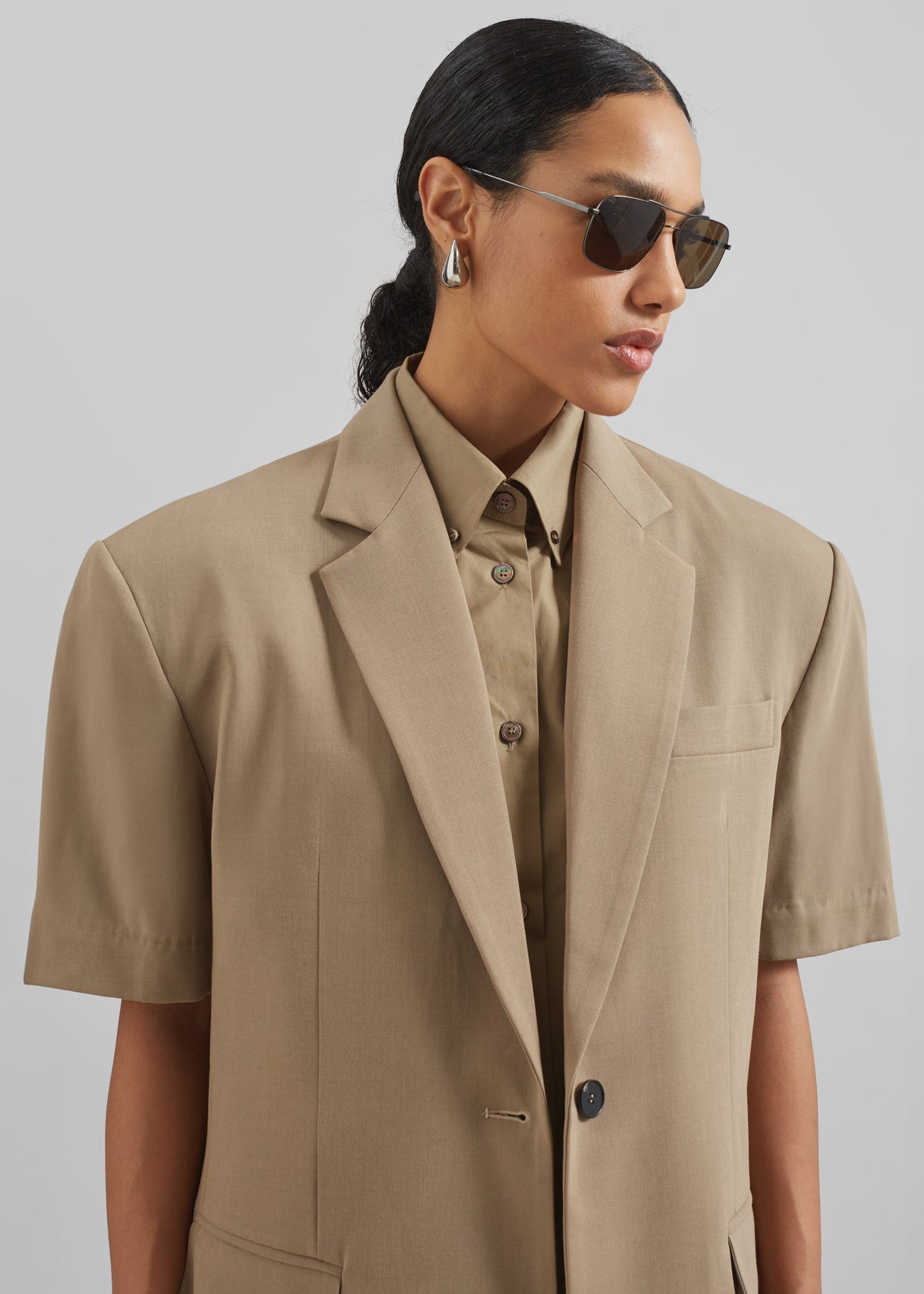 Button Blazer Short Sleeve Shirt Basic Blazer Short Sleeve Shirts