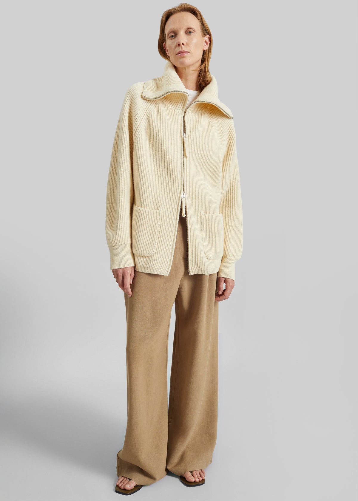 Malabry Knit Zip-Up Cardigan - Pale Yellow - 3