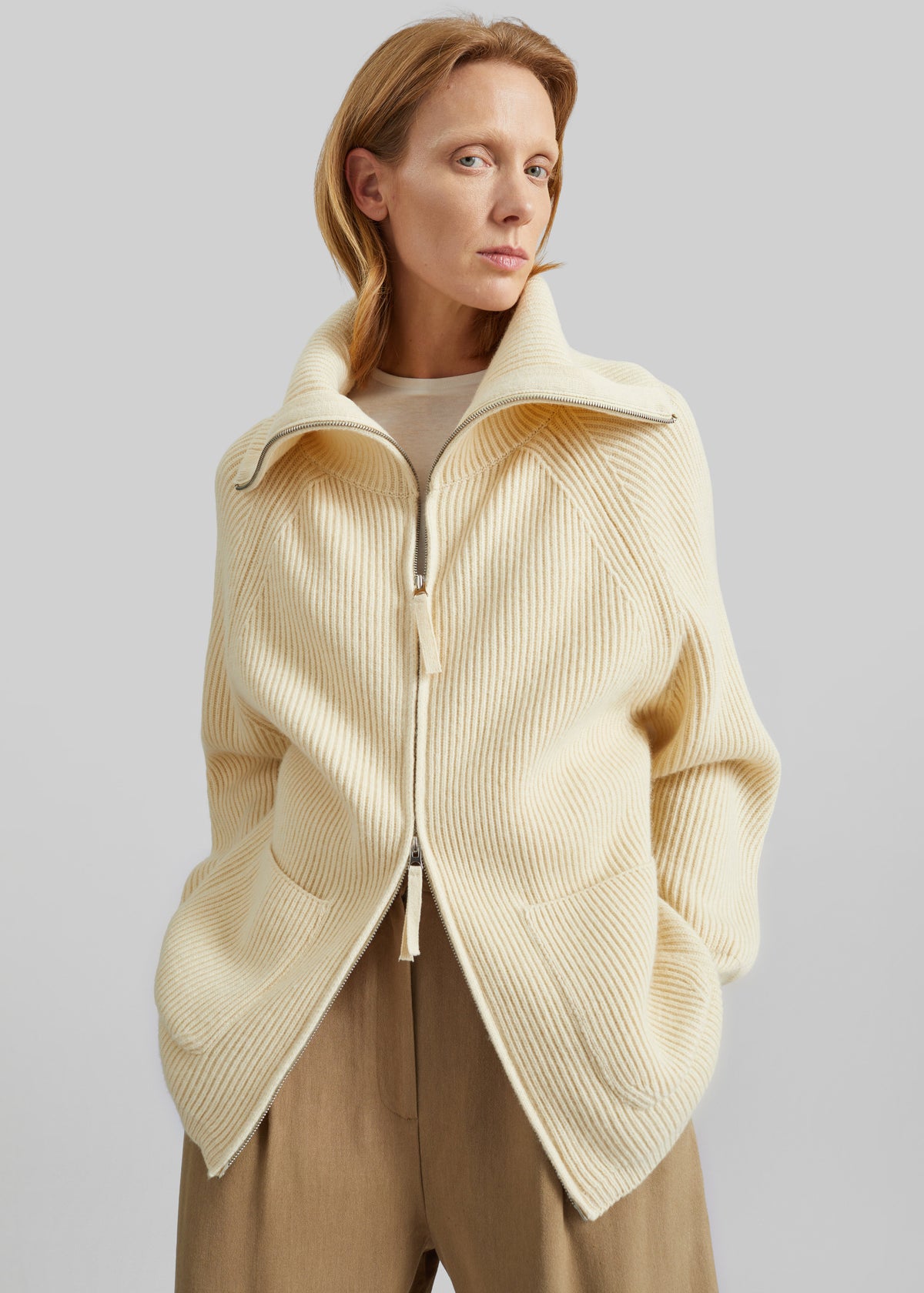 Malabry Knit Zip-Up Cardigan - Pale Yellow - 2