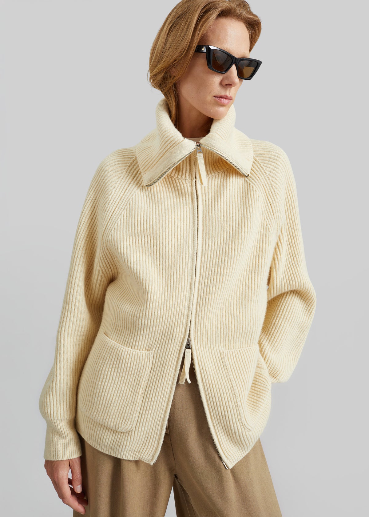 Malabry Knit Zip-Up Cardigan - Pale Yellow - 5