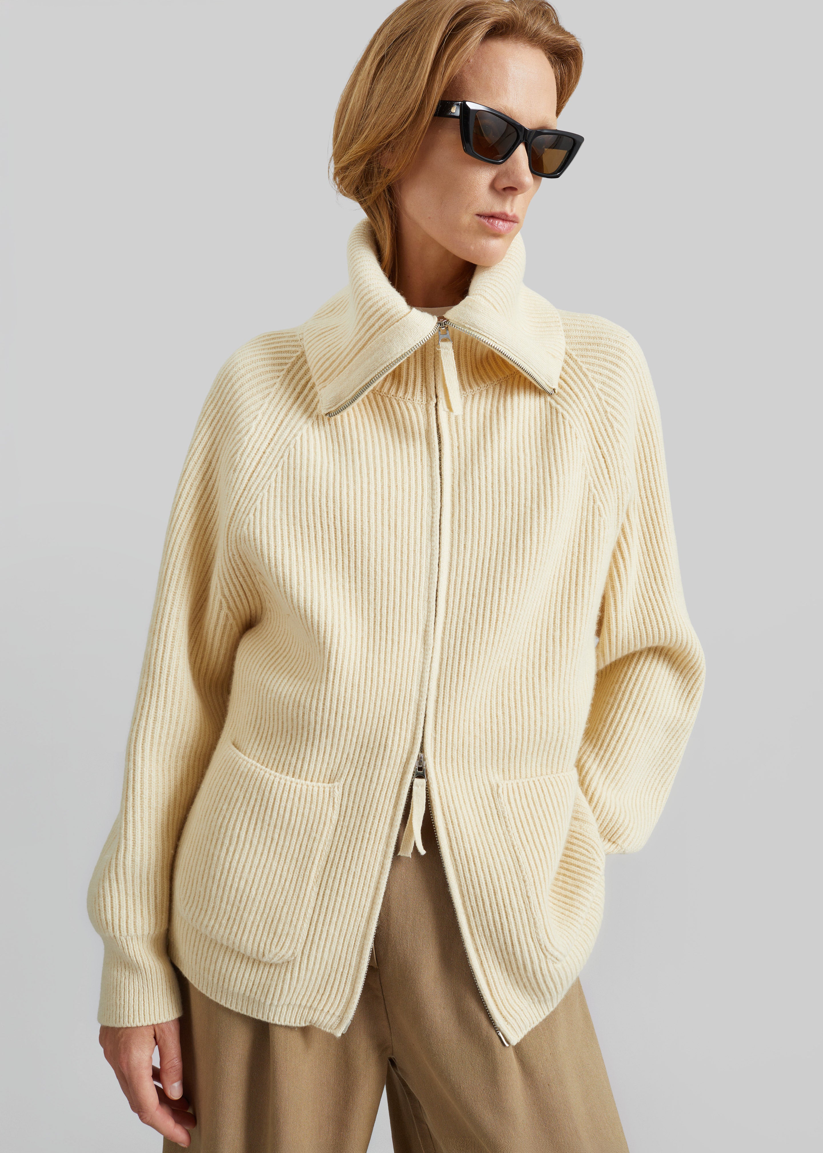 Malabry Knit Zip-Up Cardigan - Pale Yellow - 5