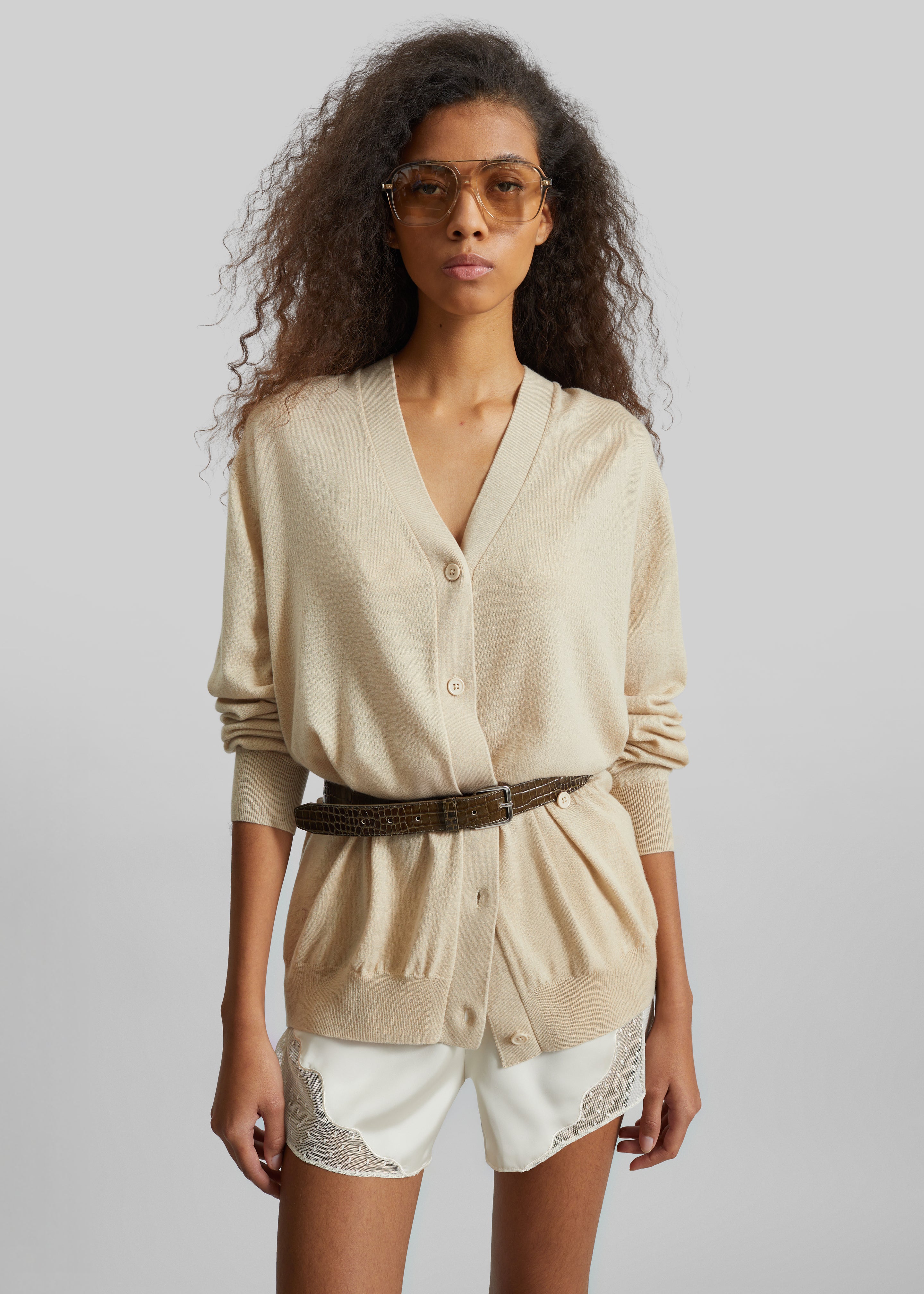 Malmo Satin Mini Shorts - Light Beige - 5