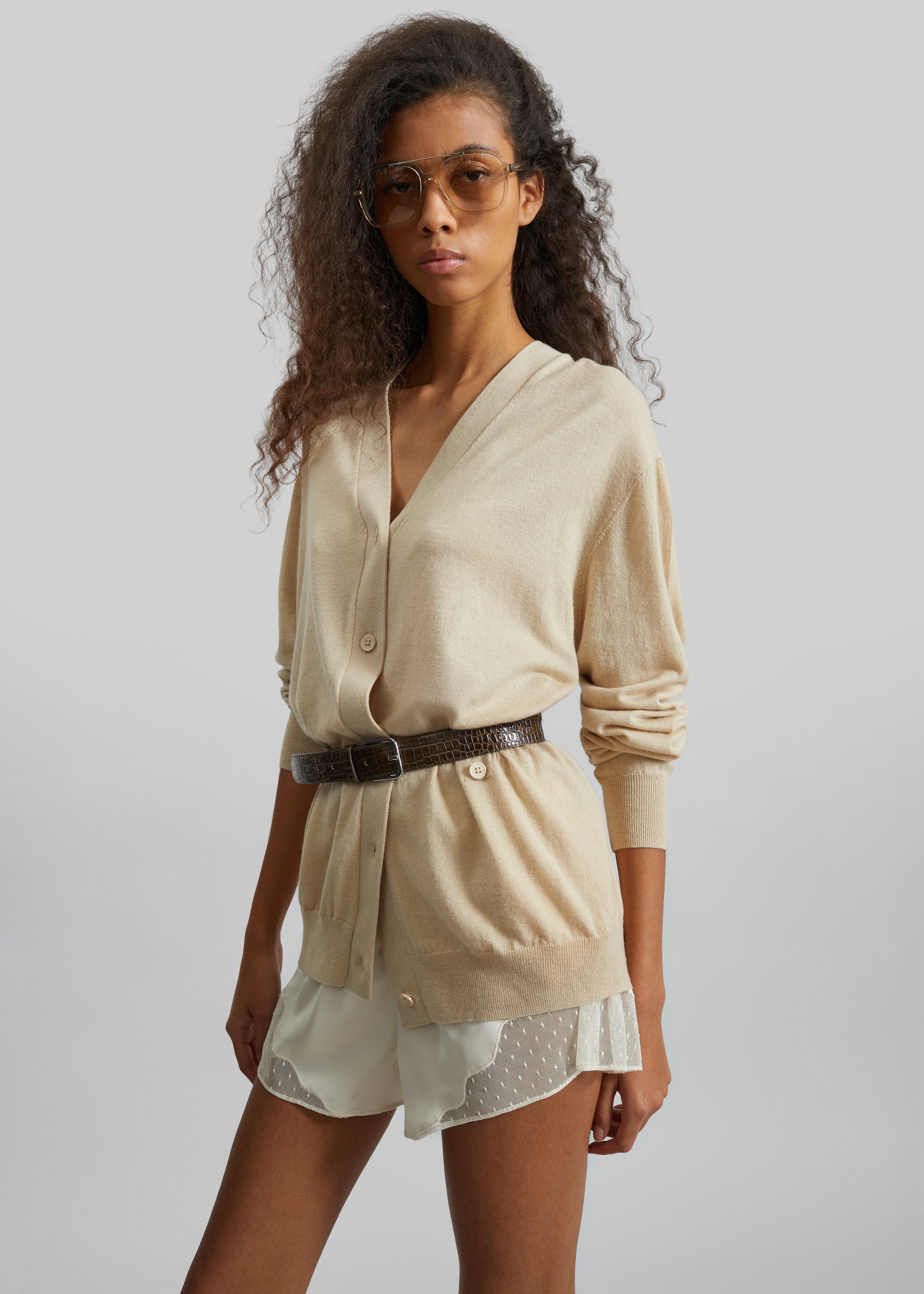 Malmo Satin Mini Shorts - Light Beige - 4