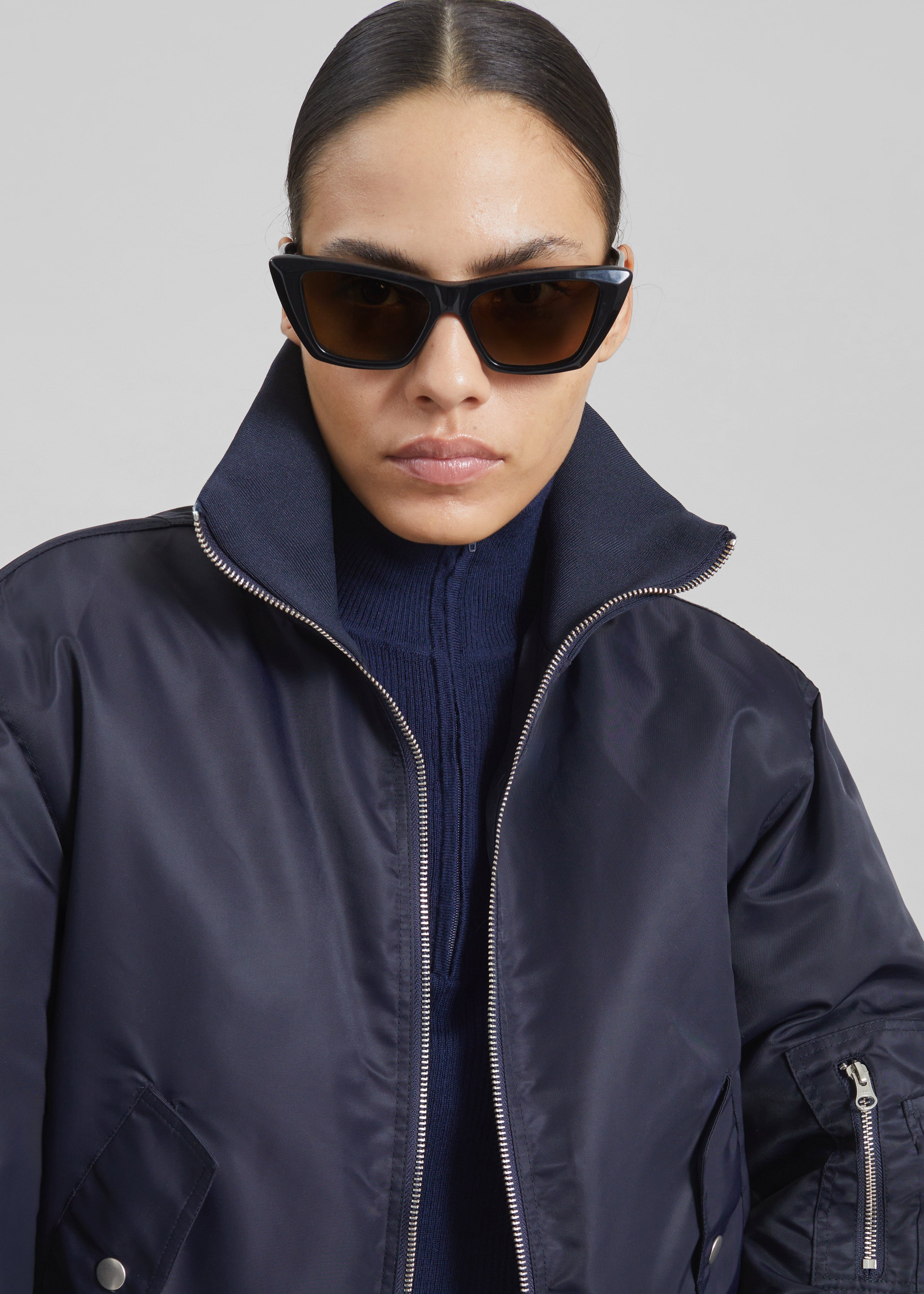 Maloy Cropped Bomber Jacket - Navy - 4