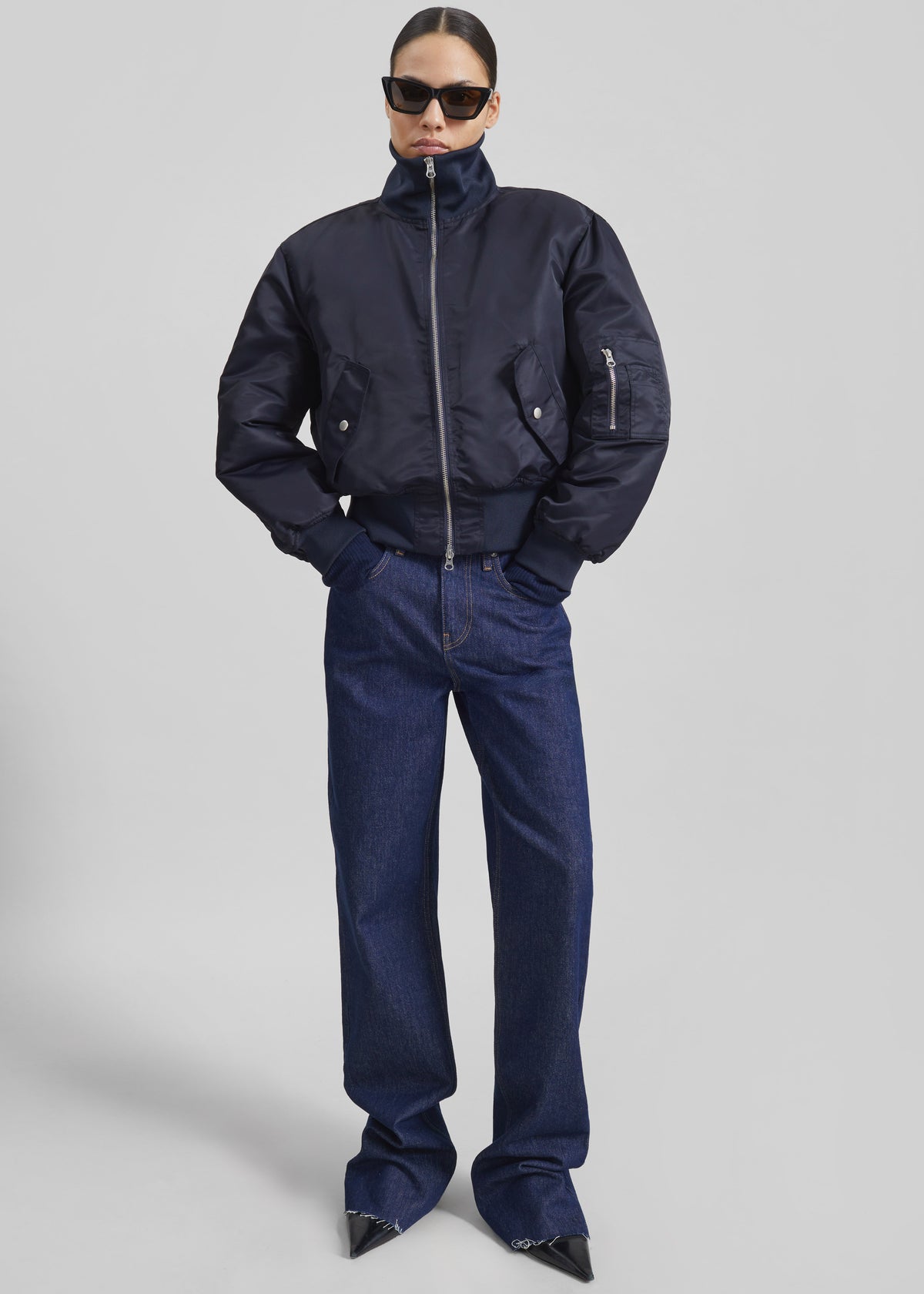 Maloy Cropped Bomber Jacket - Navy - 3