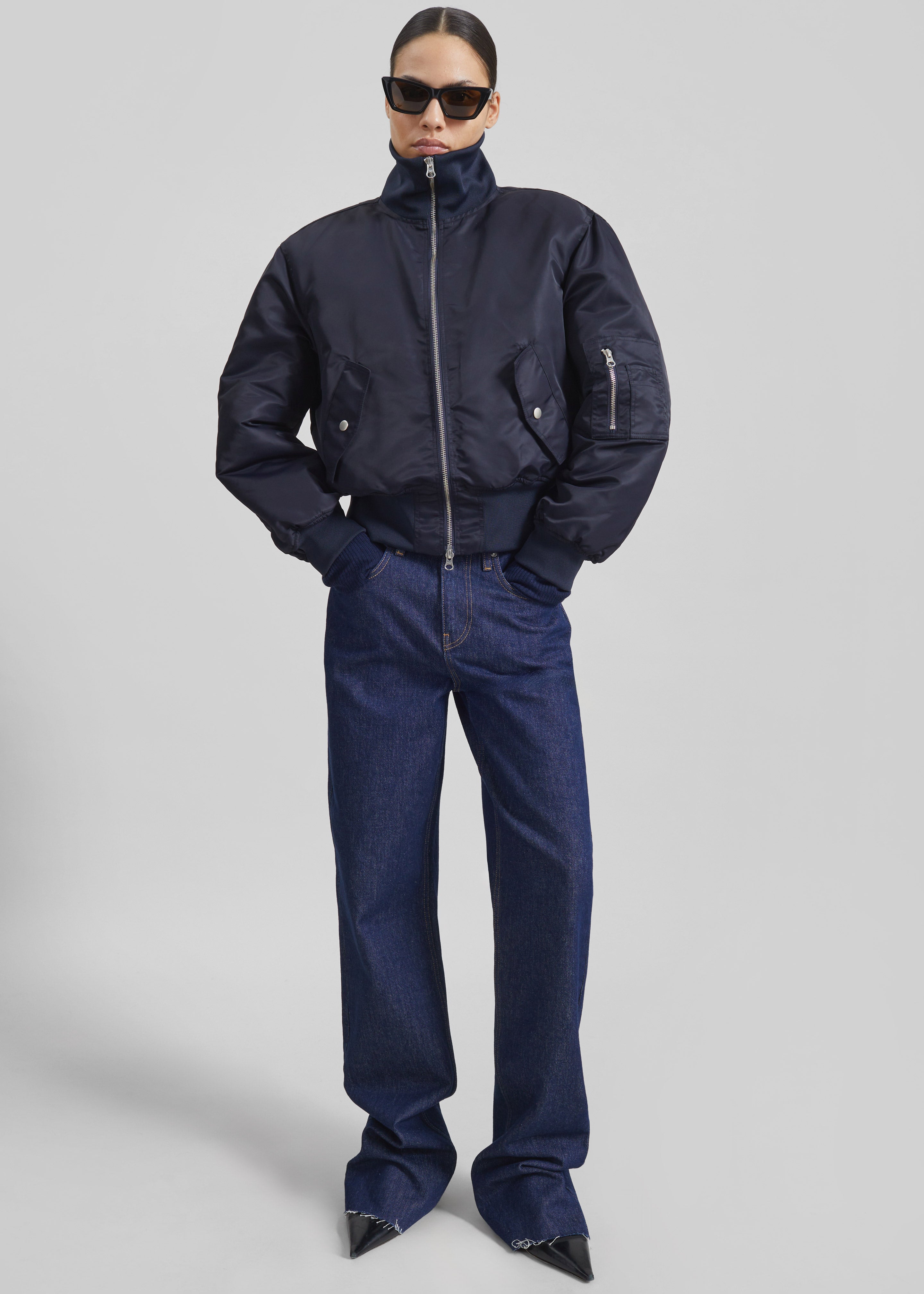 Maloy Cropped Bomber Jacket - Navy - 3