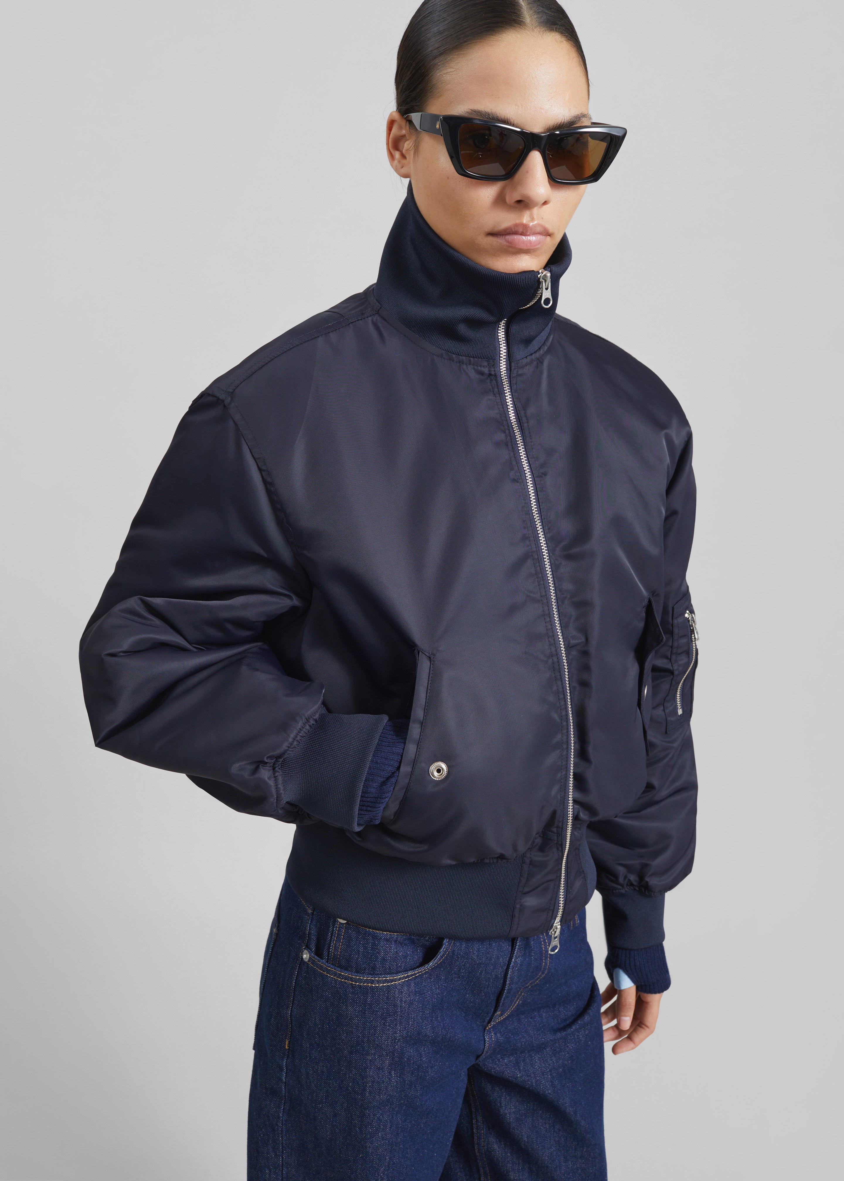 Maloy Cropped Bomber Jacket - Navy - 2