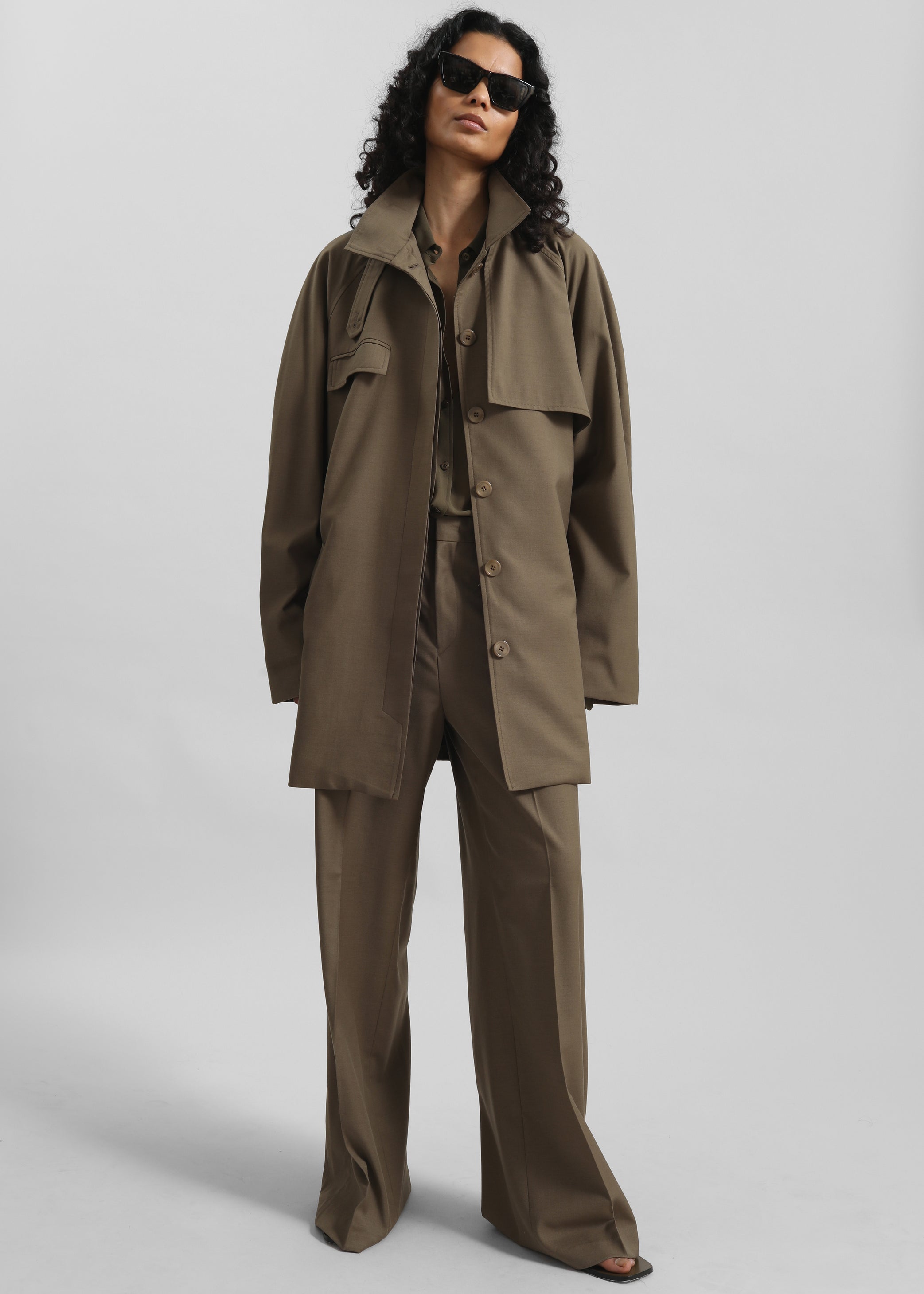 Shop the look image for Malvan Wide Trousers - Olive Brown