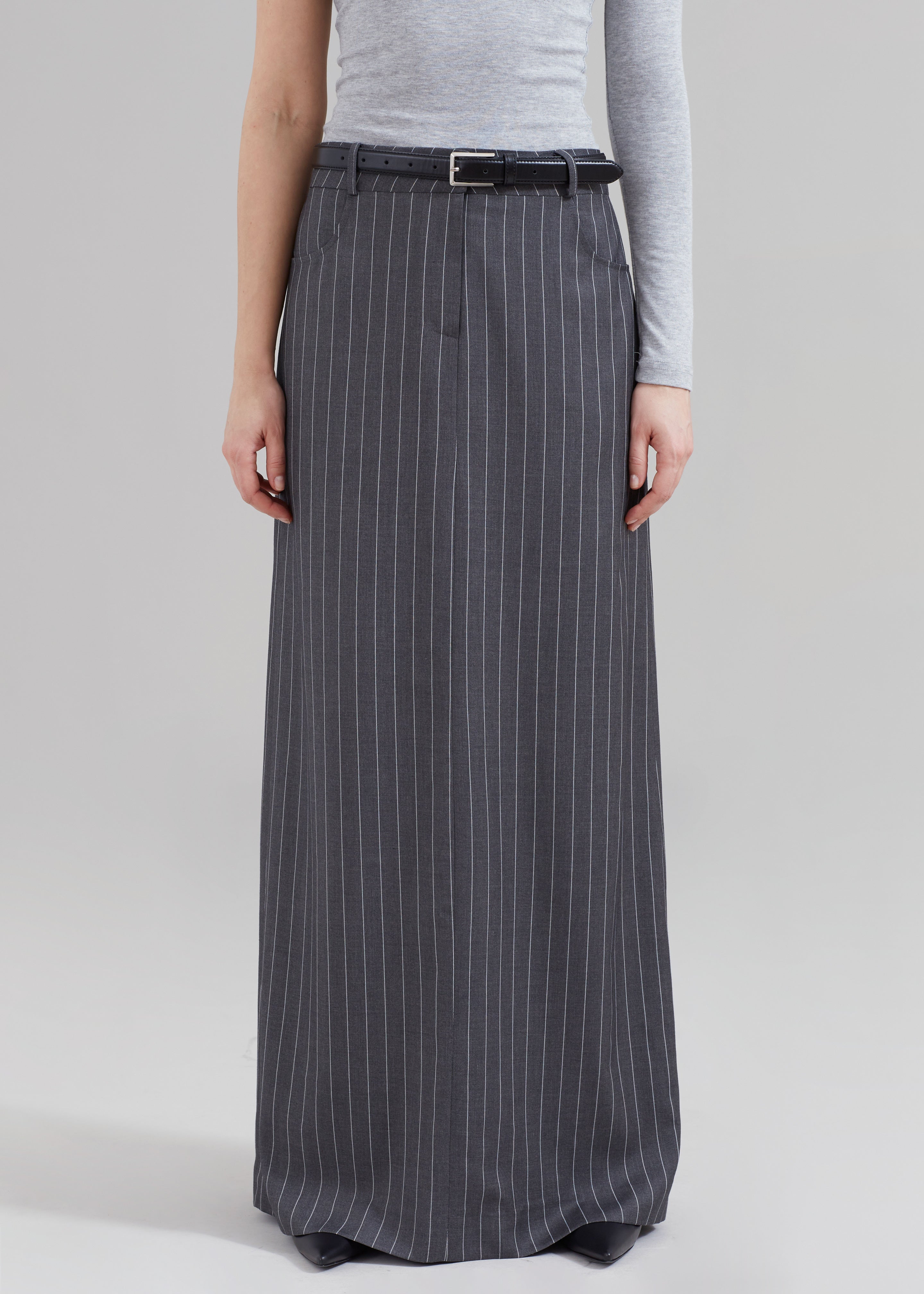 Malvo Long Pencil Skirt - Grey Pinstripe - 7