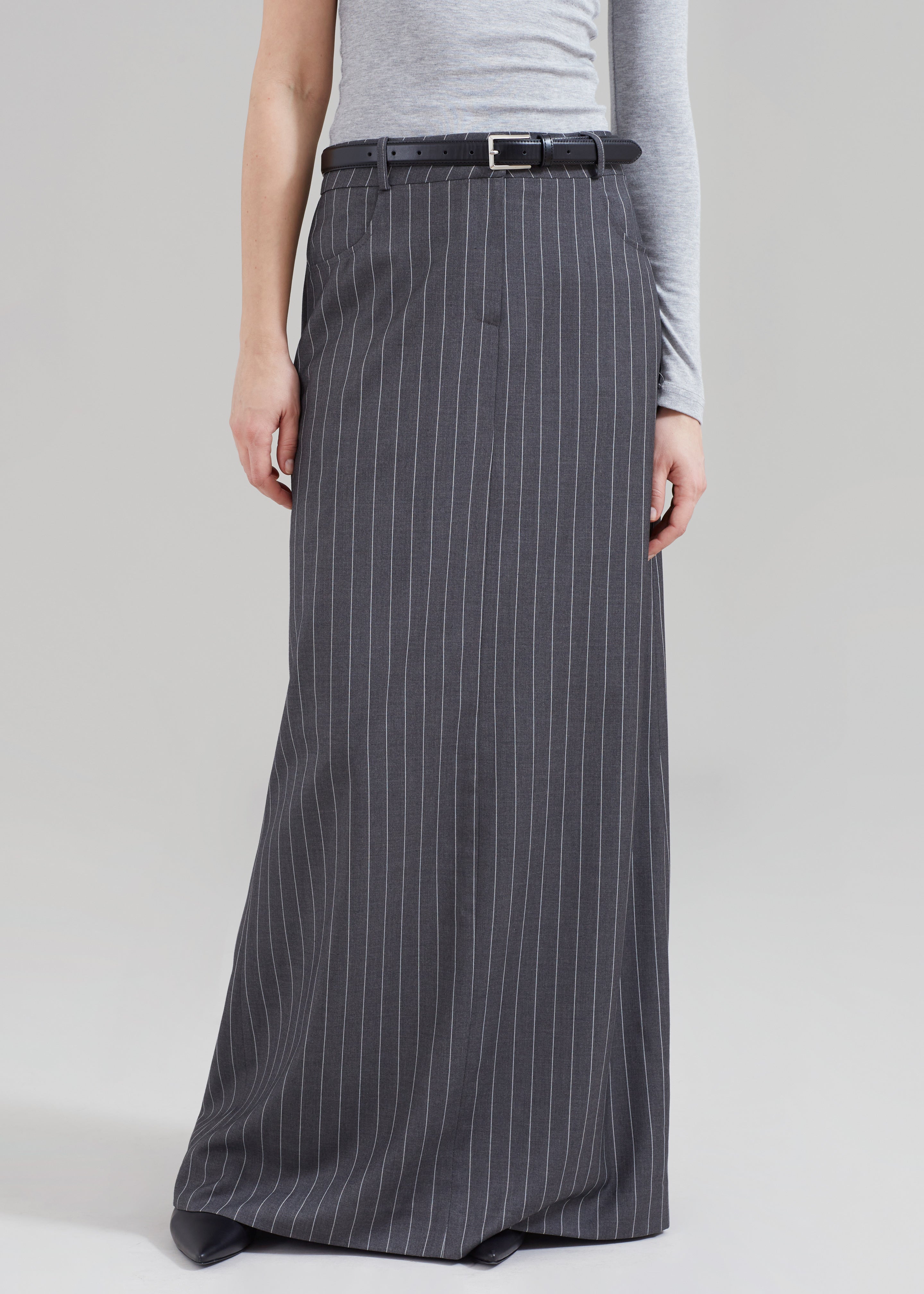 Malvo Long Pencil Skirt - Grey Pinstripe - 9
