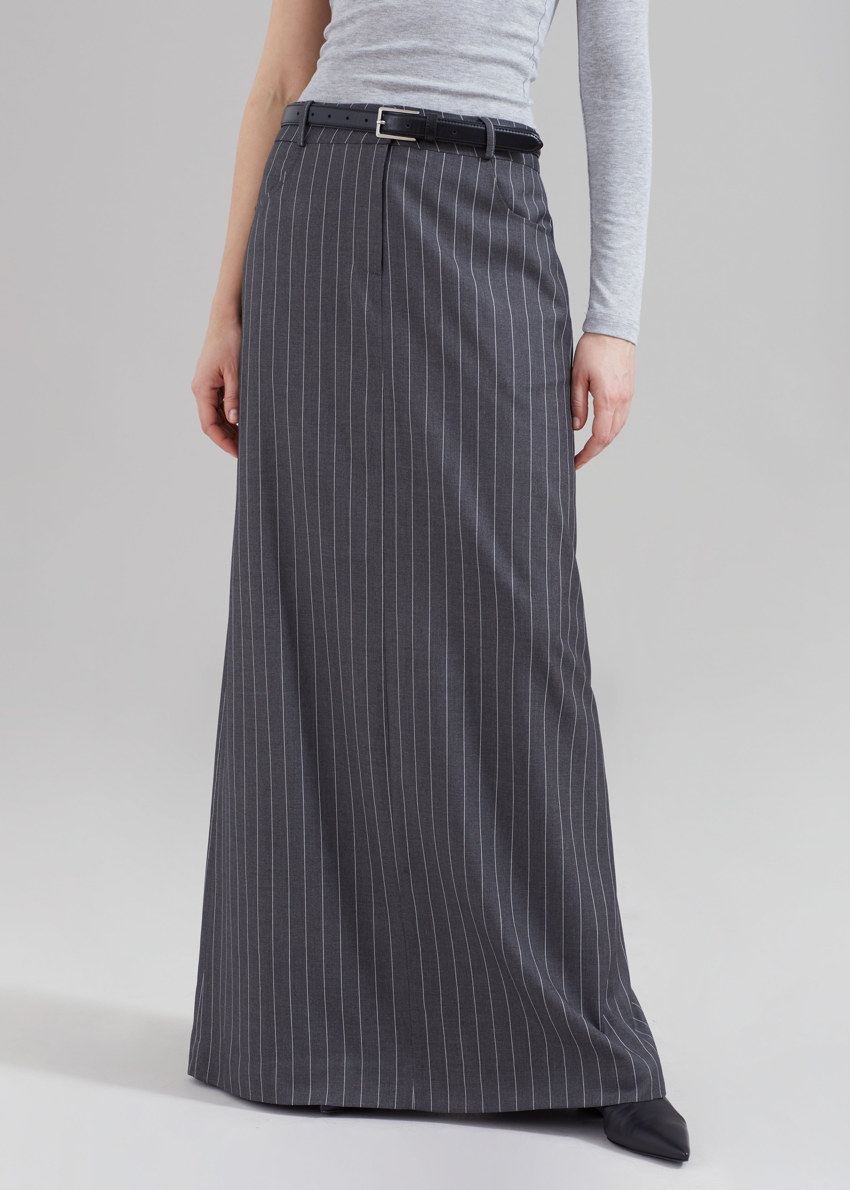 Malvo Long Pencil Skirt - Grey Pinstripe - 10