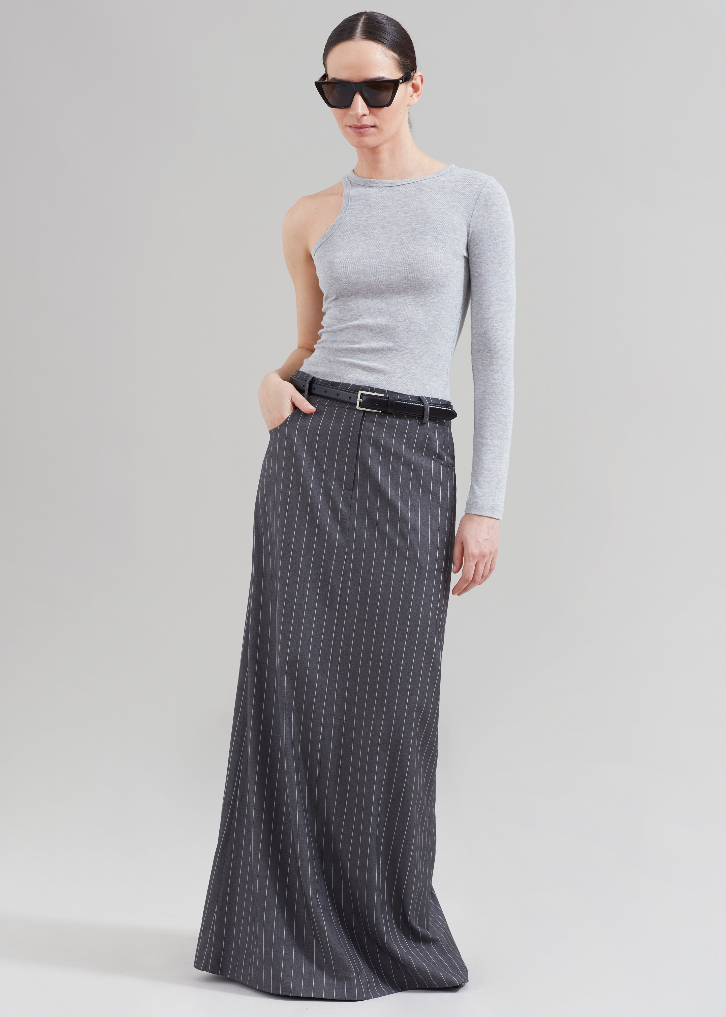 Malvo Long Pencil Skirt - Grey Pinstripe - 8