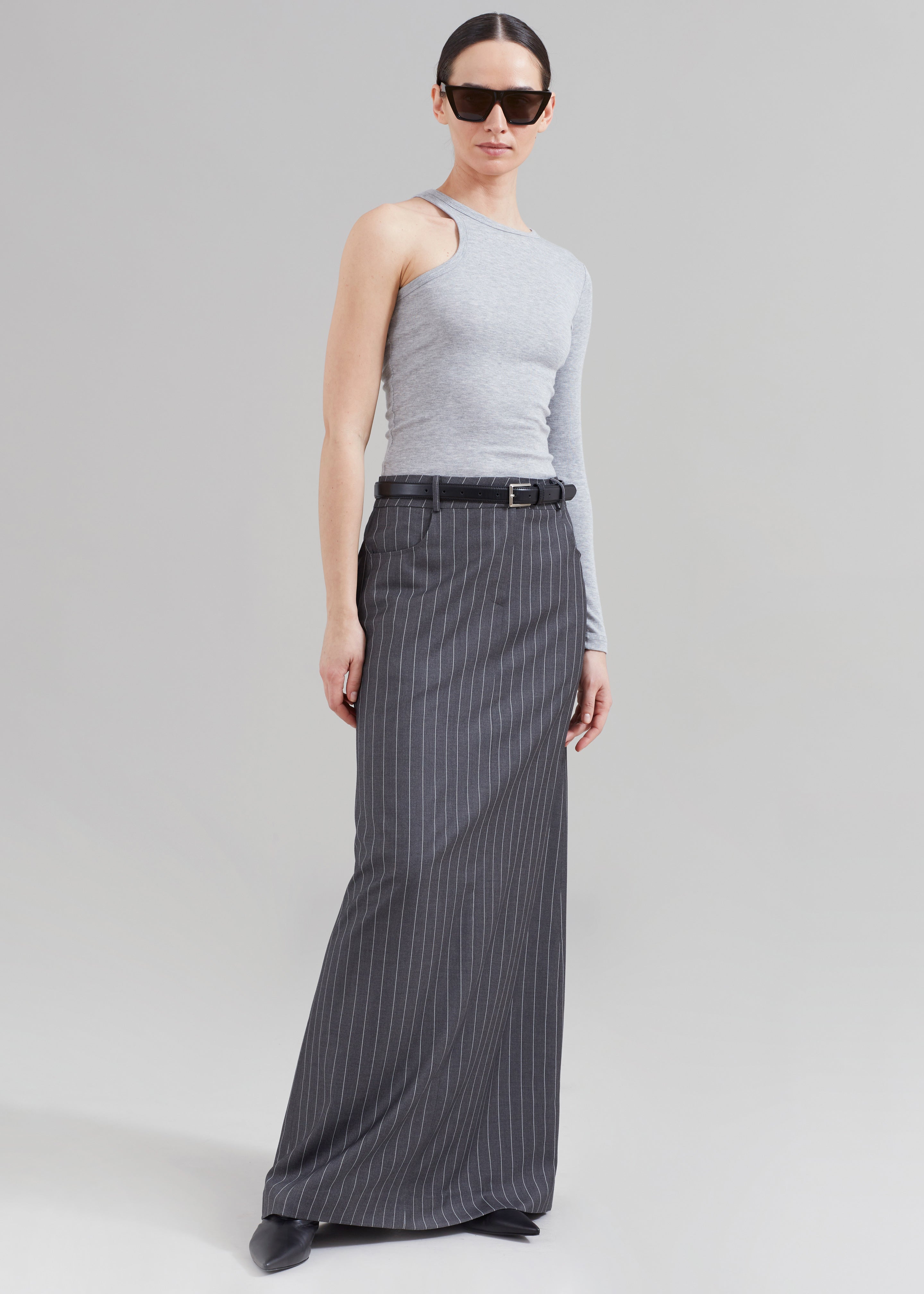 Malvo Long Pencil Skirt - Grey Pinstripe - 6