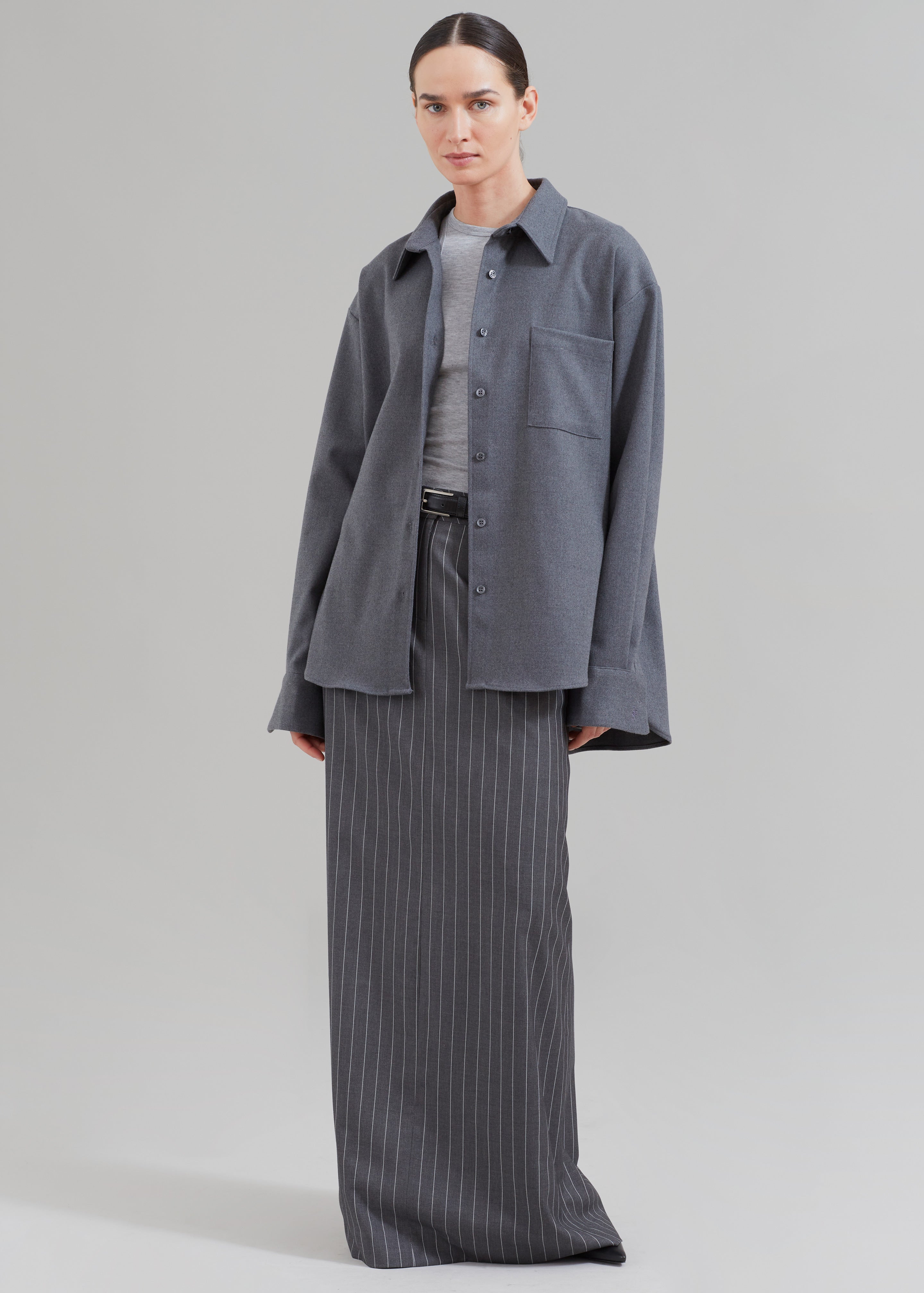 Malvo Long Pencil Skirt - Grey Pinstripe - 4