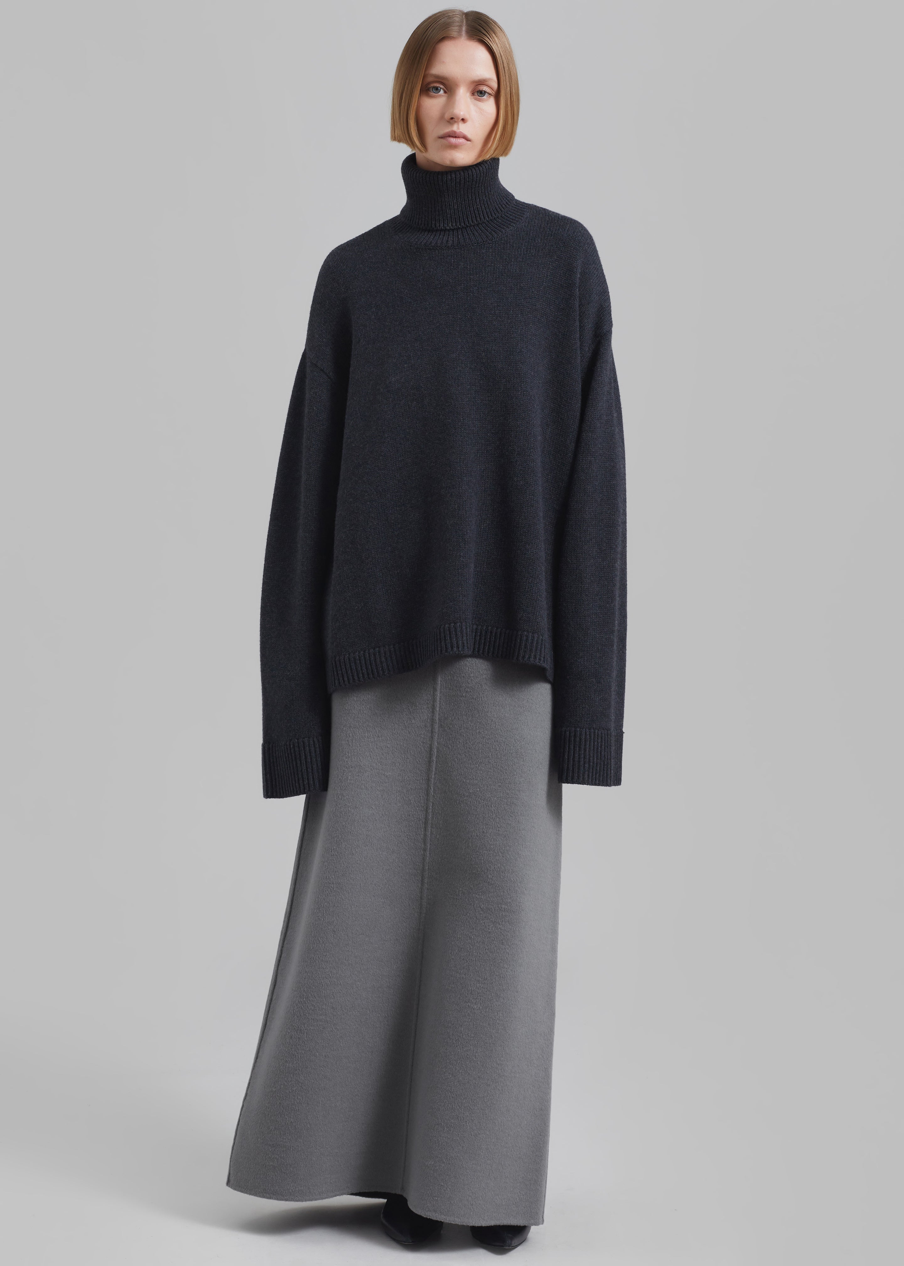 Malvo Long Wool Pencil Skirt - Grey - 1