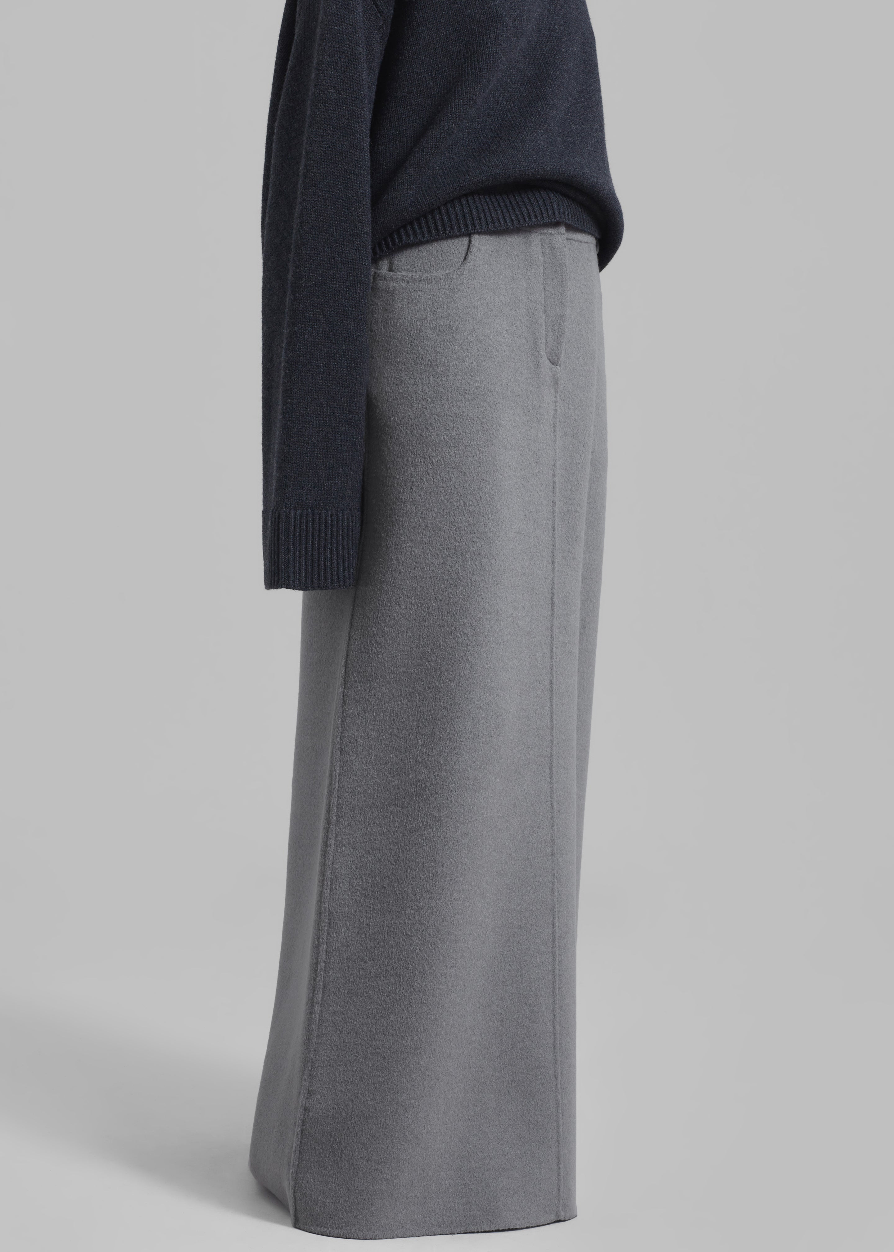 Malvo Long Wool Pencil Skirt - Grey - 5