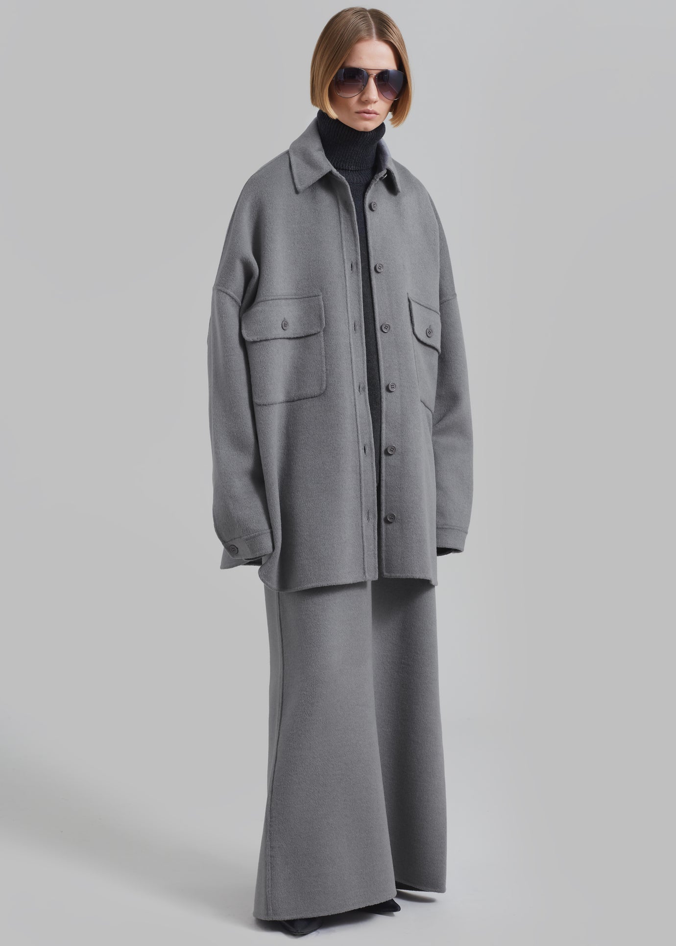 Malvo Long Wool Pencil Skirt - Grey - 1