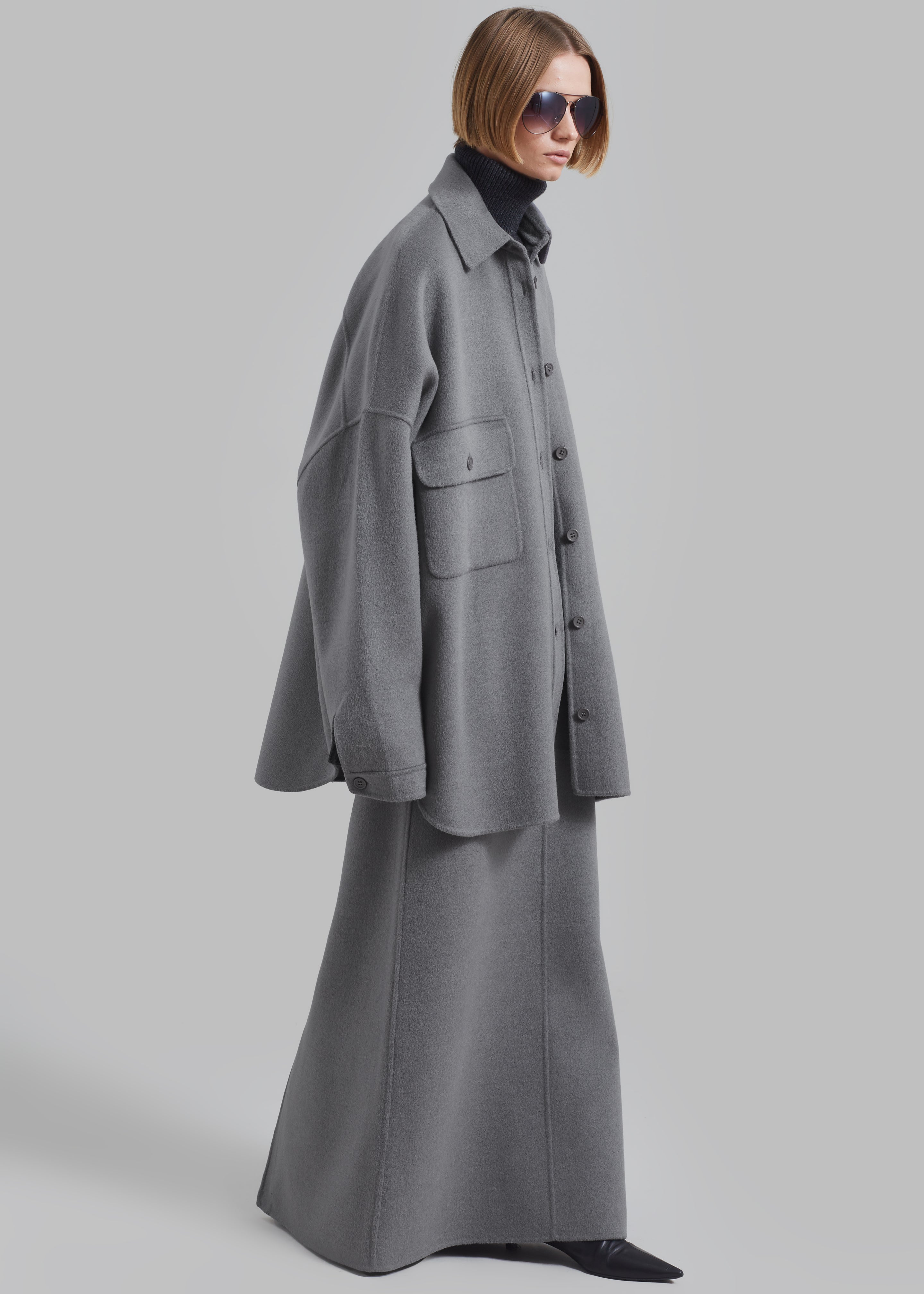 Malvo Long Wool Pencil Skirt - Grey - 4