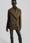 Manali Belted Peacoat - Olive Brown