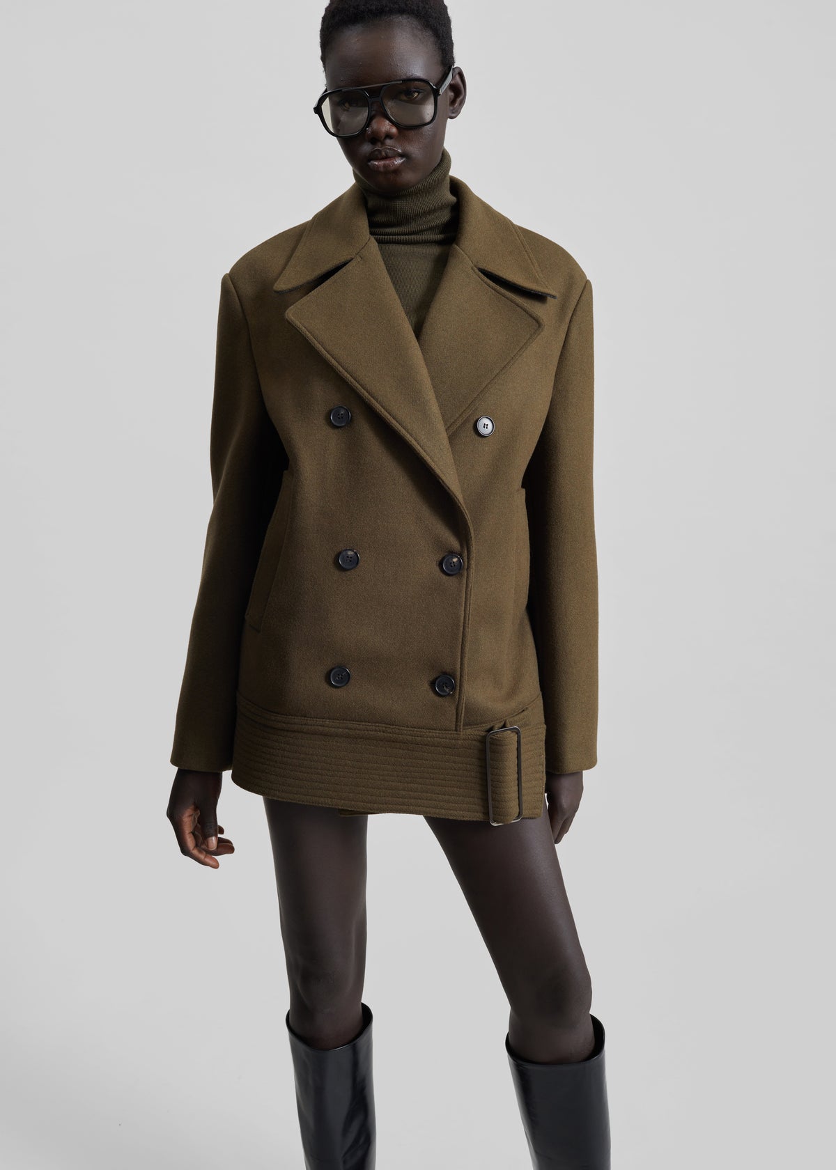 Manali Belted Peacoat - Olive Brown - 1