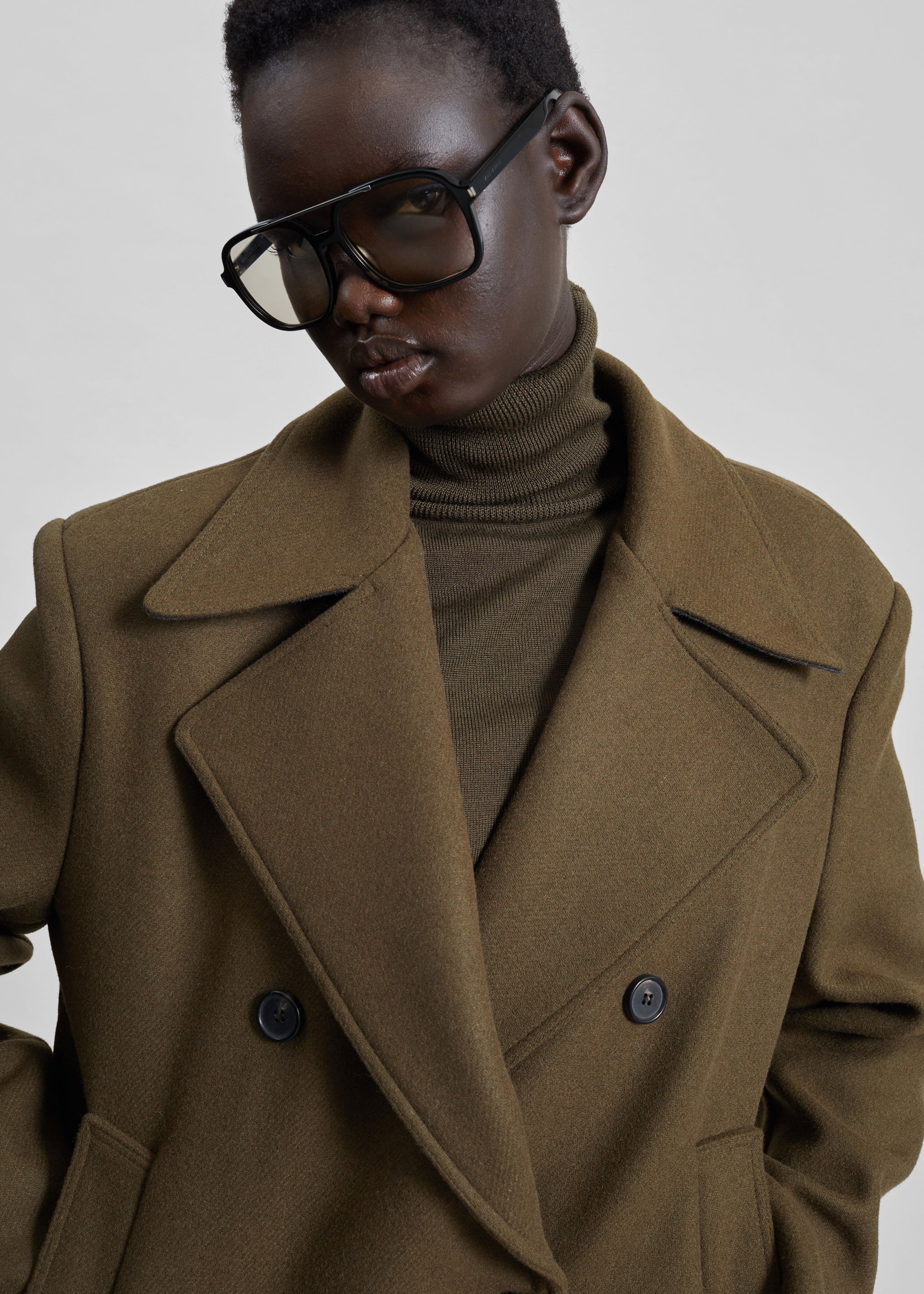 Manali Belted Peacoat - Olive Brown - 4