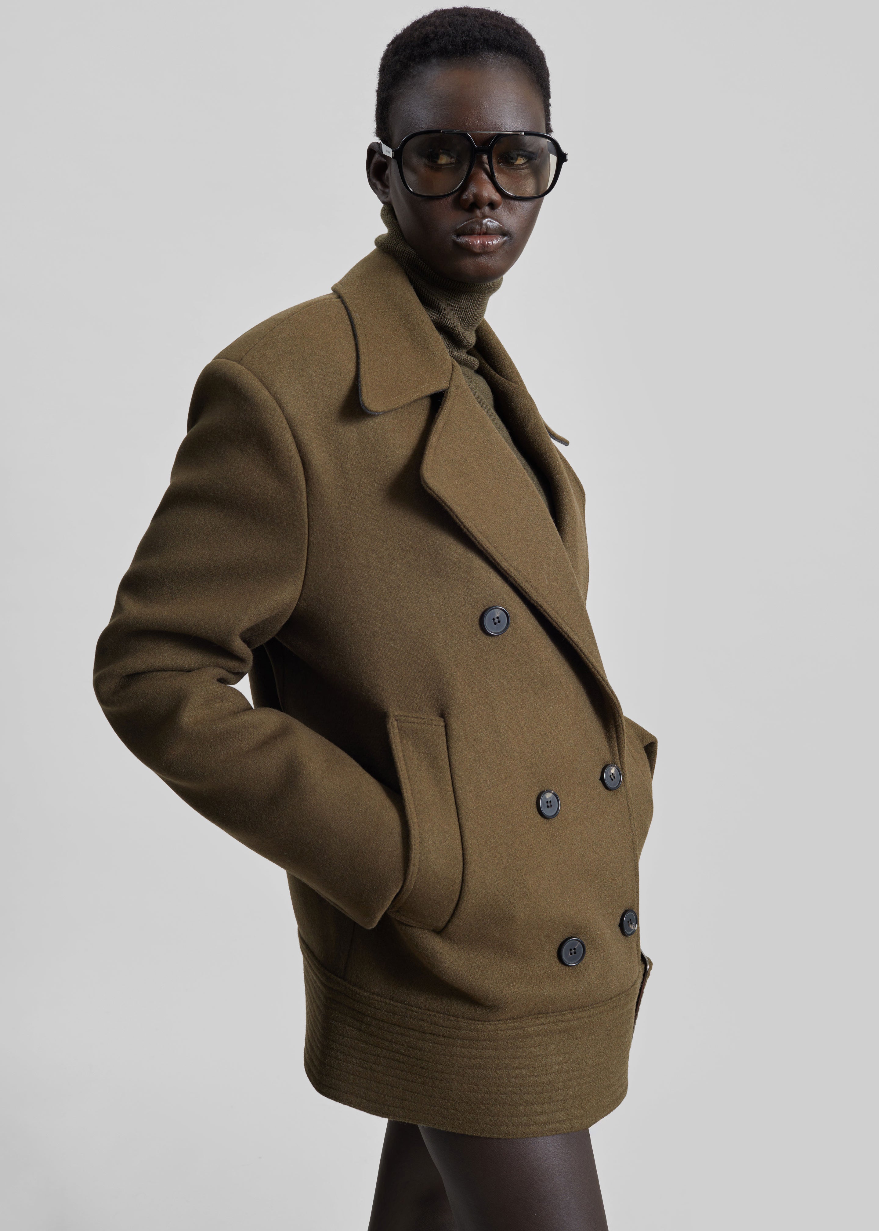 Manali Belted Peacoat - Olive Brown - 5