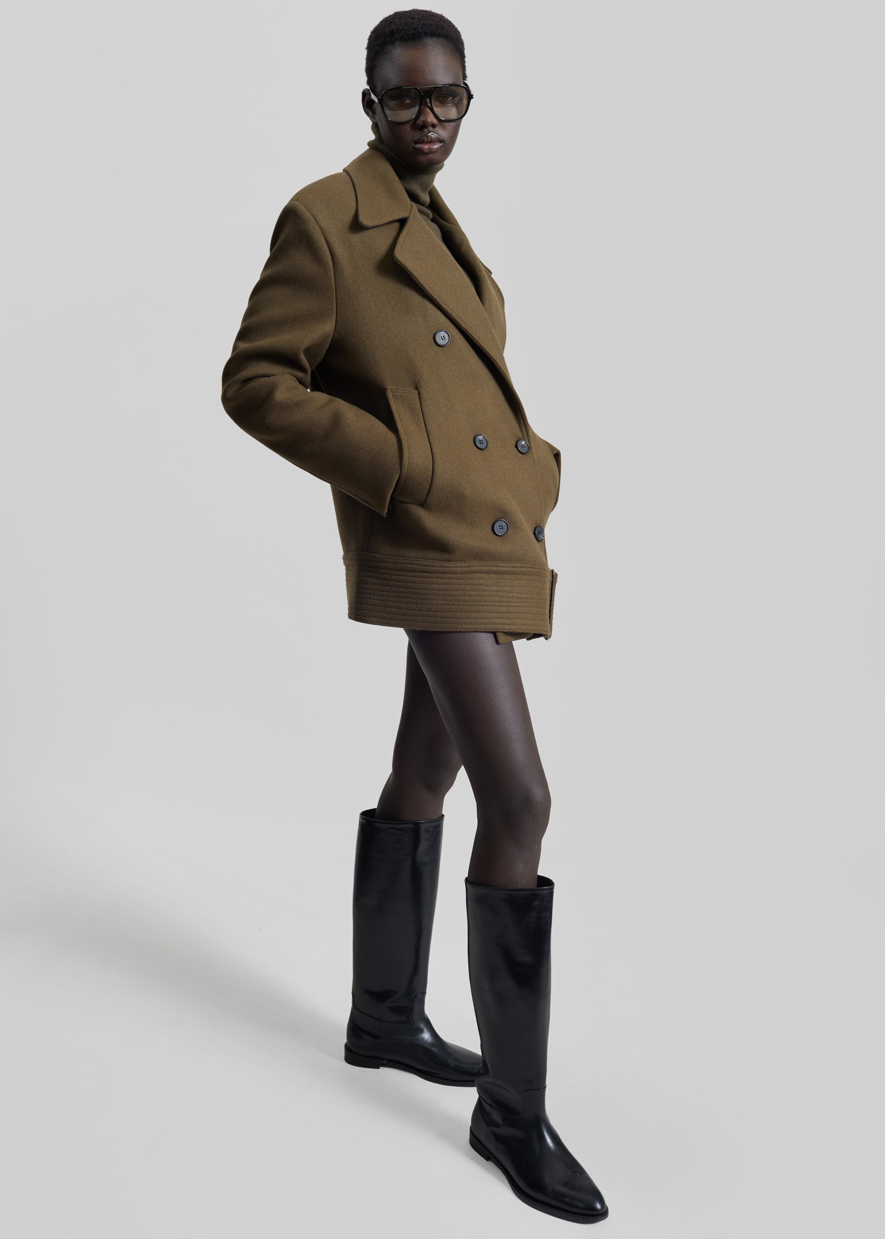 Manali Belted Peacoat - Olive Brown - 3