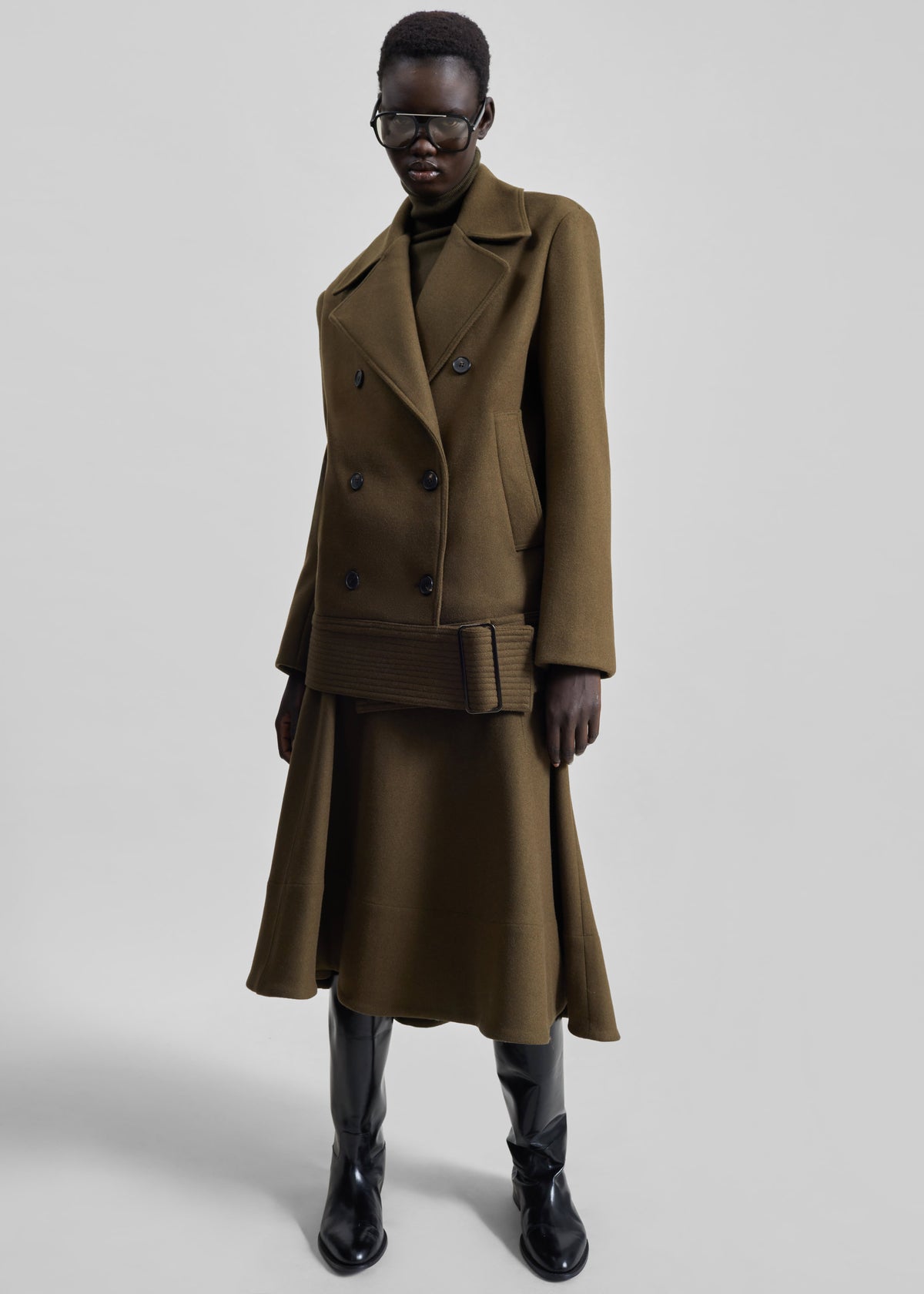 Manali Belted Peacoat - Olive Brown - 7