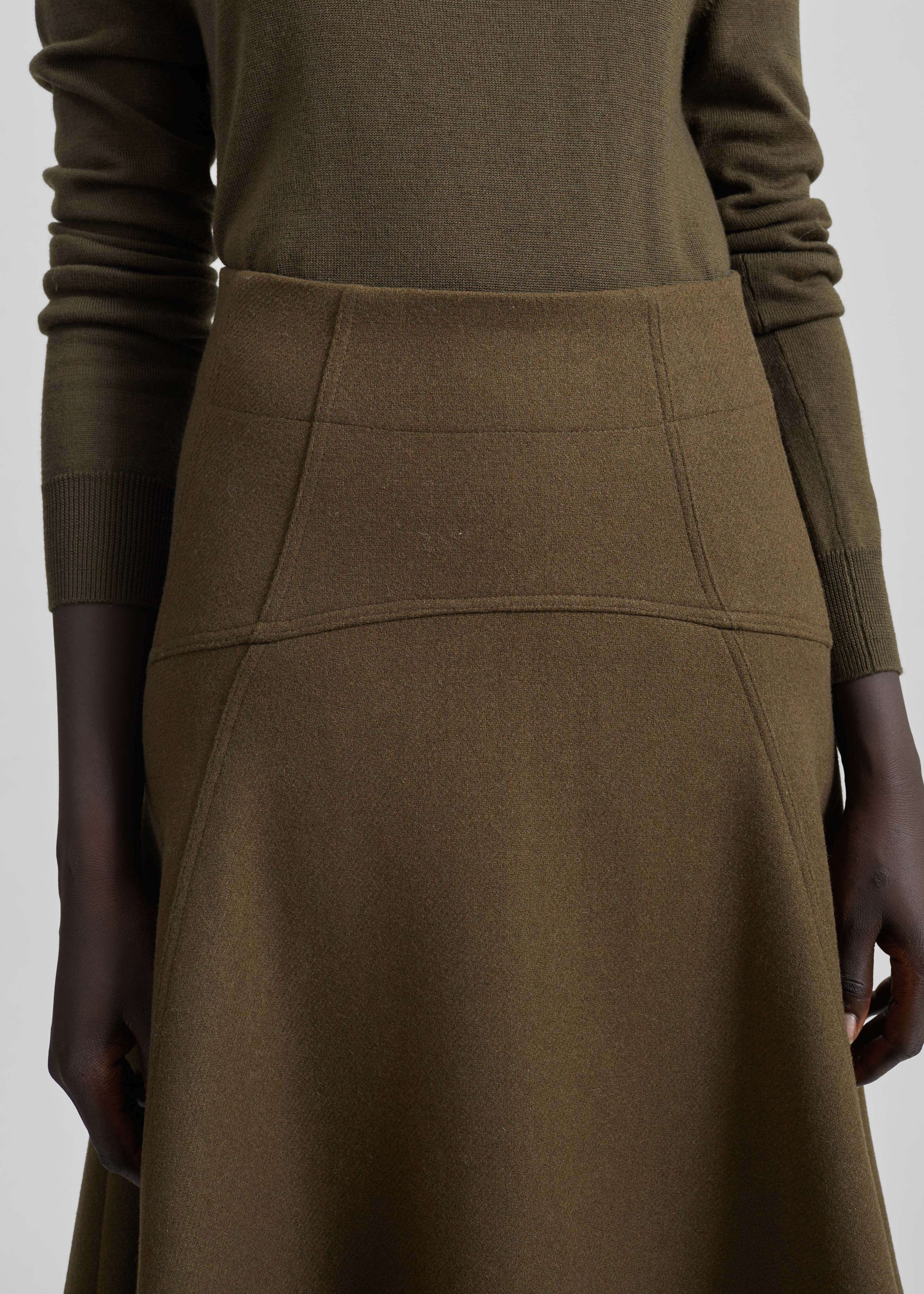 Manali Flared Midi Skirt - Olive Brown - 3