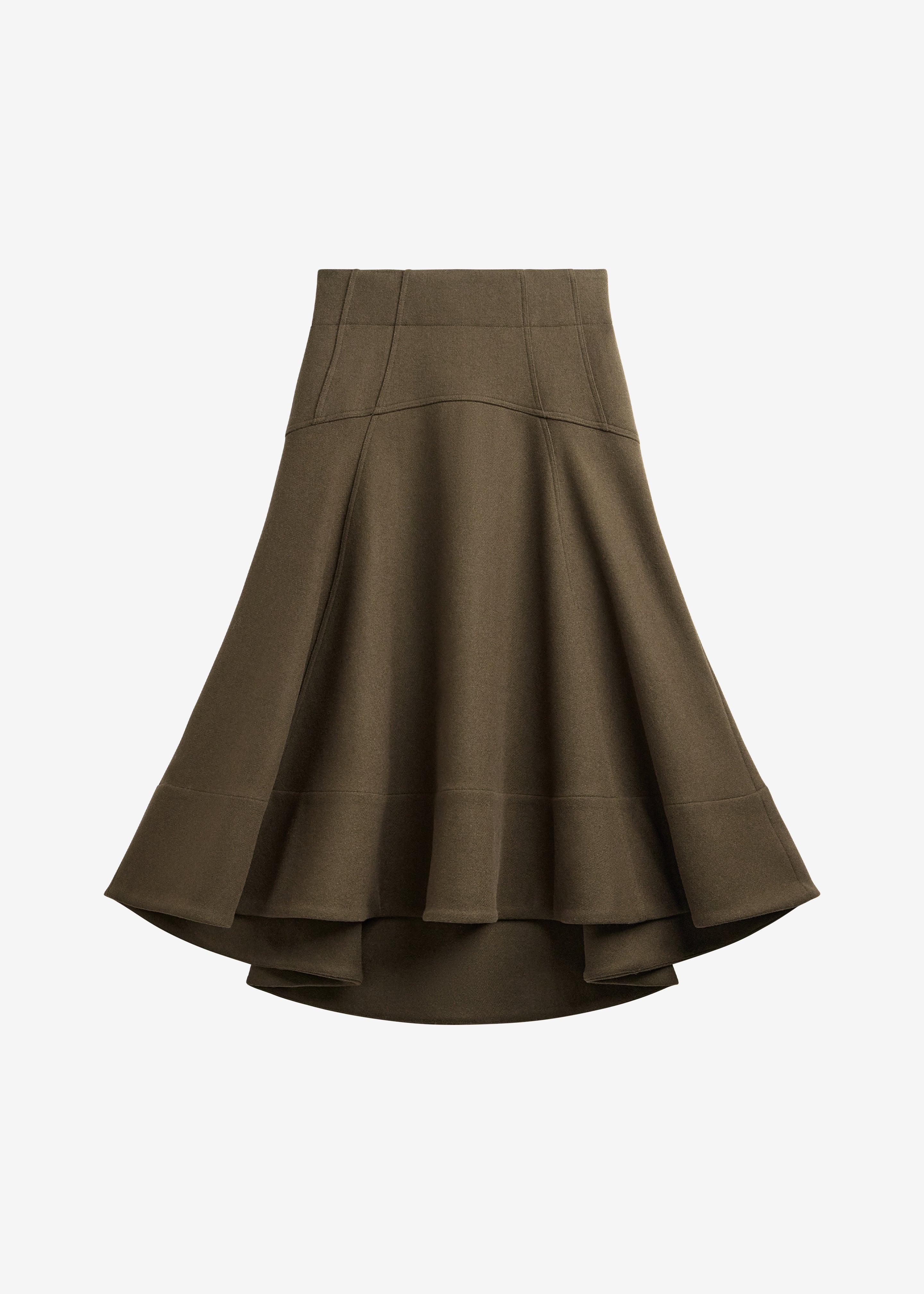 Manali Flared Midi Skirt - Olive Brown - 11