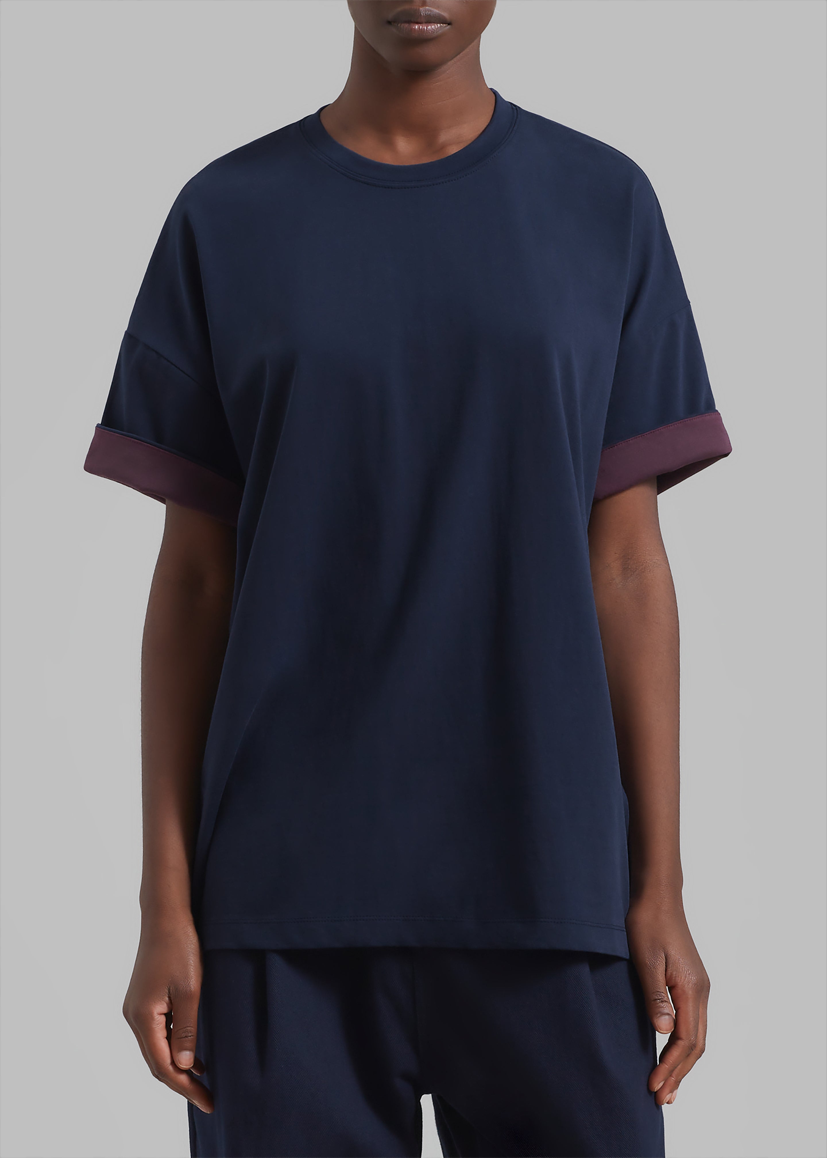 Mani Roll Up Sleeve Tee - Navy/Prune – The Frankie Shop