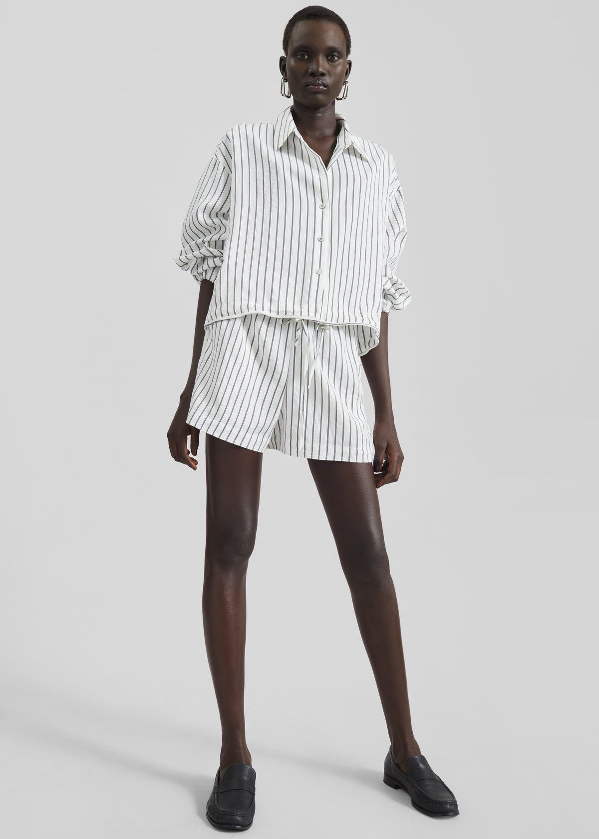 Manisa Mini Shorts - White/Black Stripe - 1