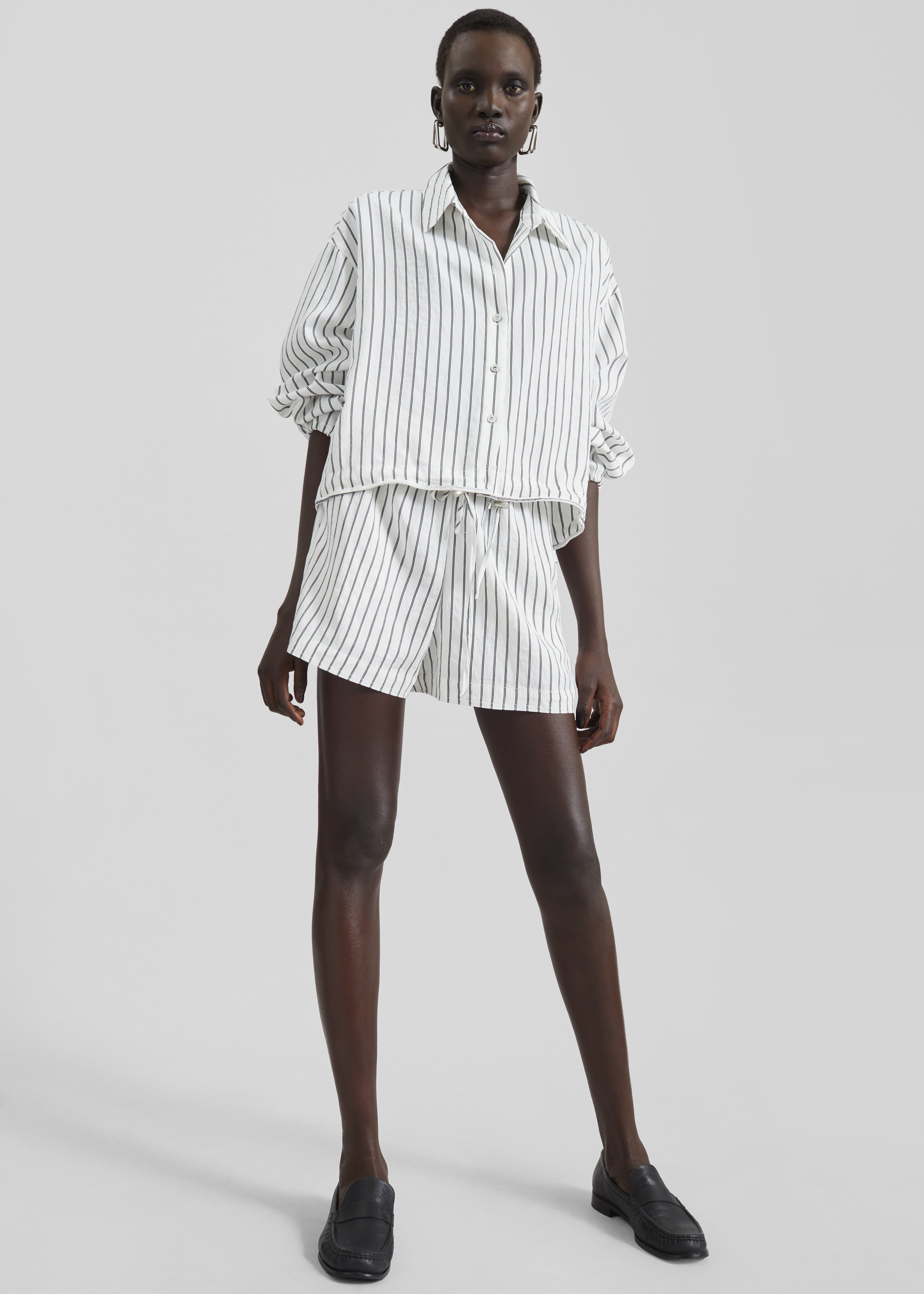 Manisa Mini Shorts - White/Black Stripe - 1