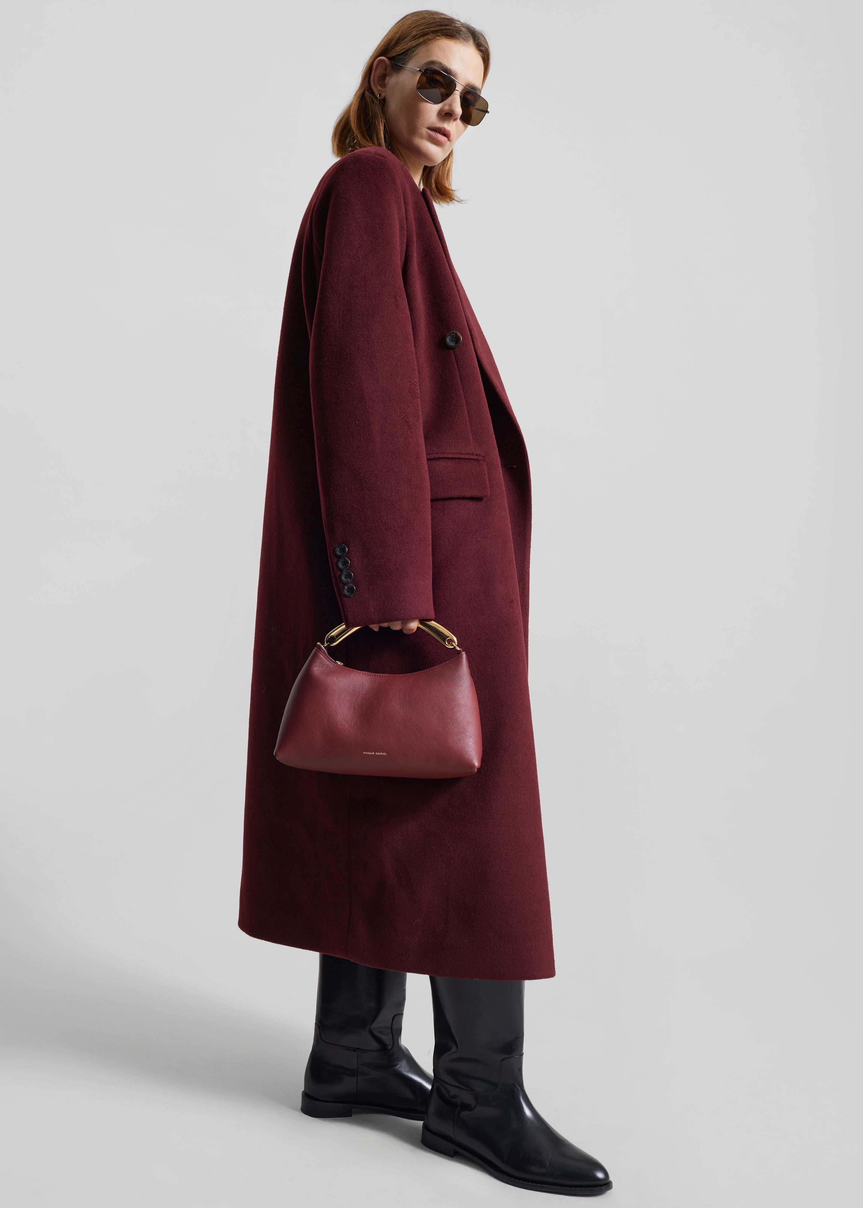 Mansur Gavriel Metal Handle Rhea Bag - Oxblood - 1