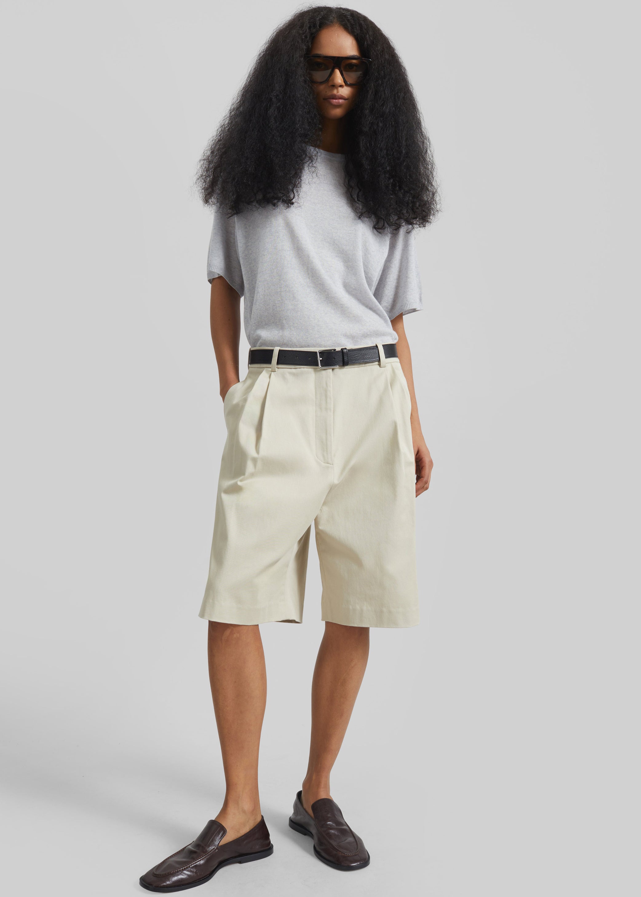 Shop the look image for Marfa Cotton Pleated Bermuda - Light Beige