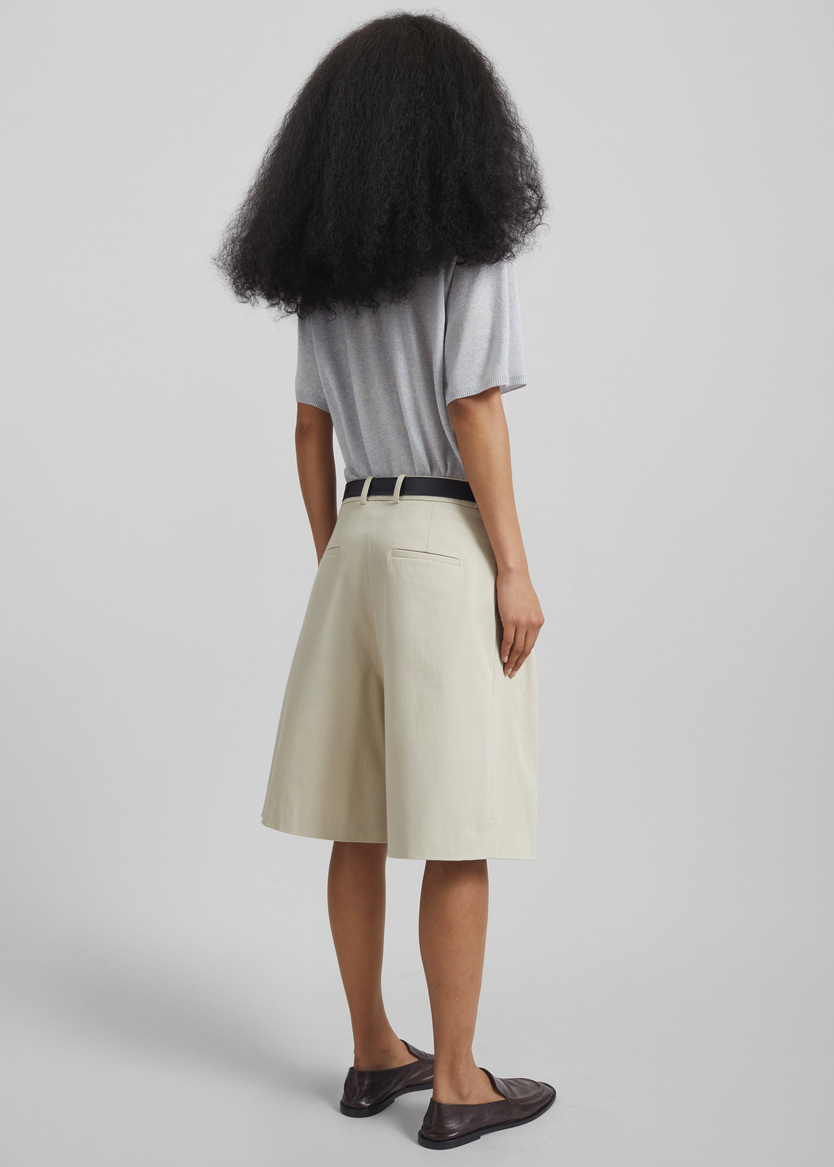 Marfa Cotton Pleated Bermuda - Light Beige - 7