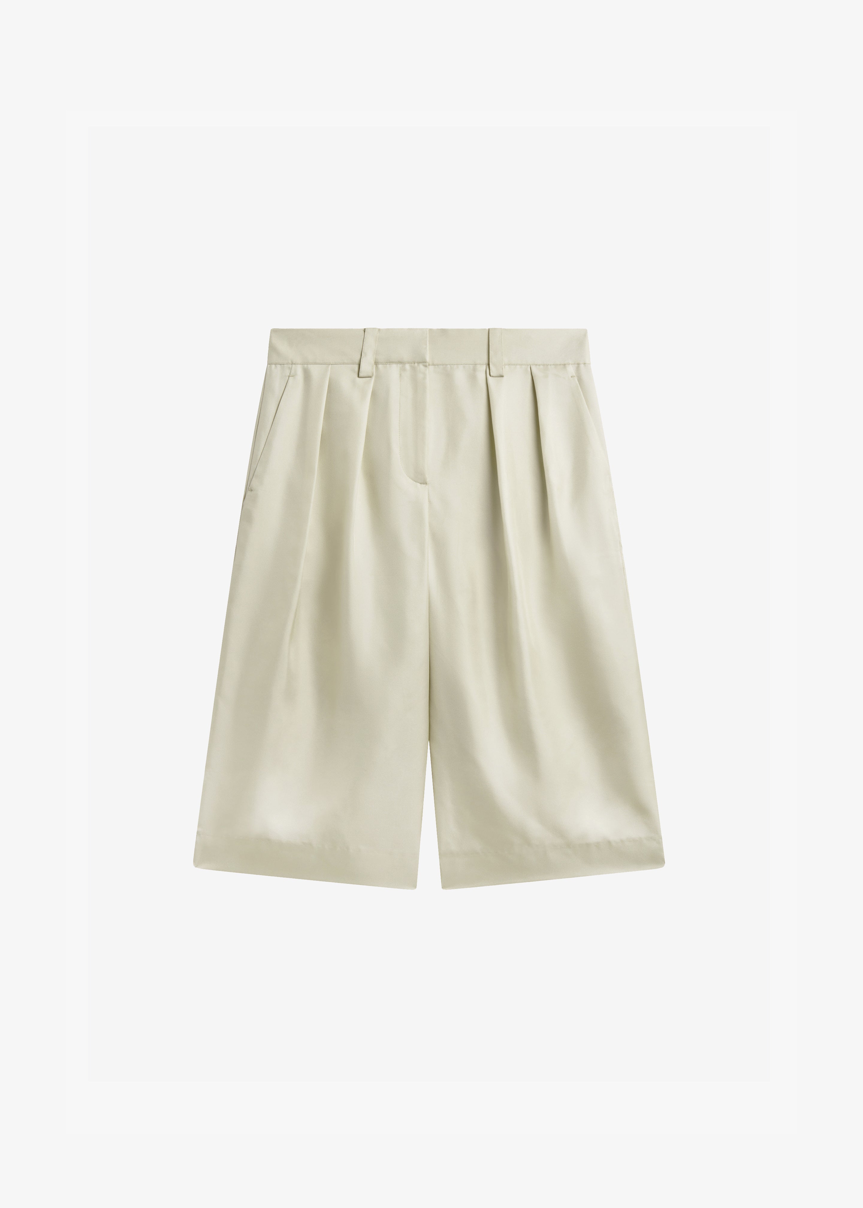 Marfa Cotton Pleated Bermuda - Light Beige - 8