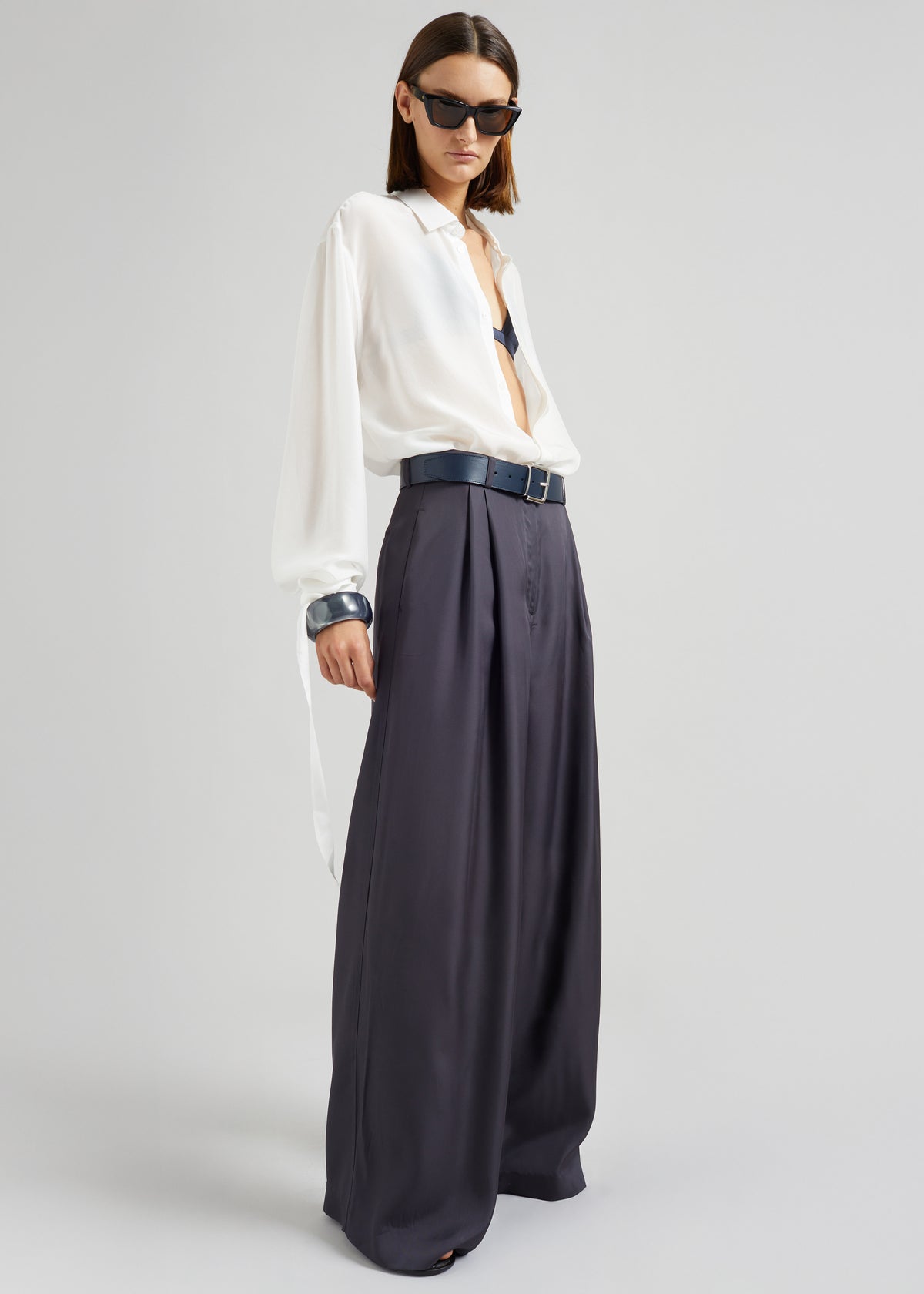 Marfa Pleated Silk Trousers - Storm Grey - 1