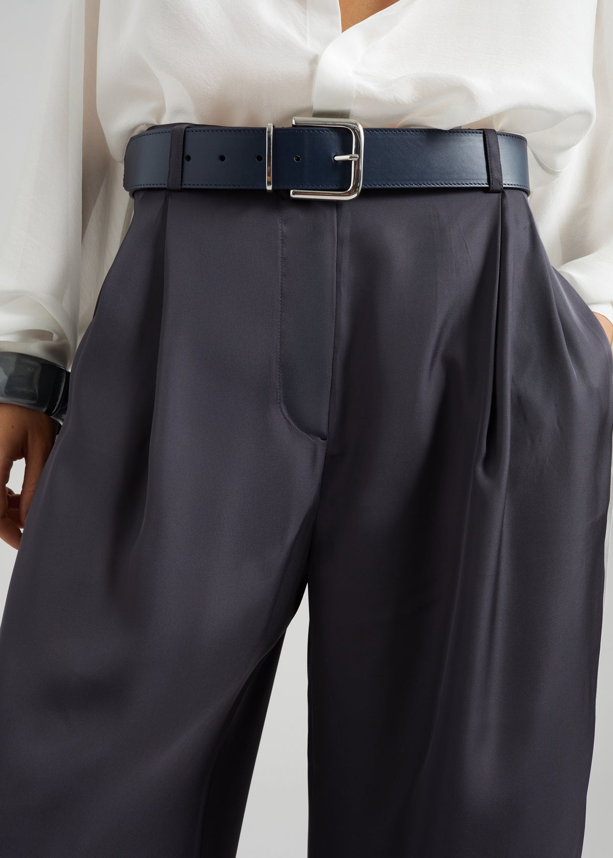 Marfa Pleated Silk Trousers - Storm Grey - 4