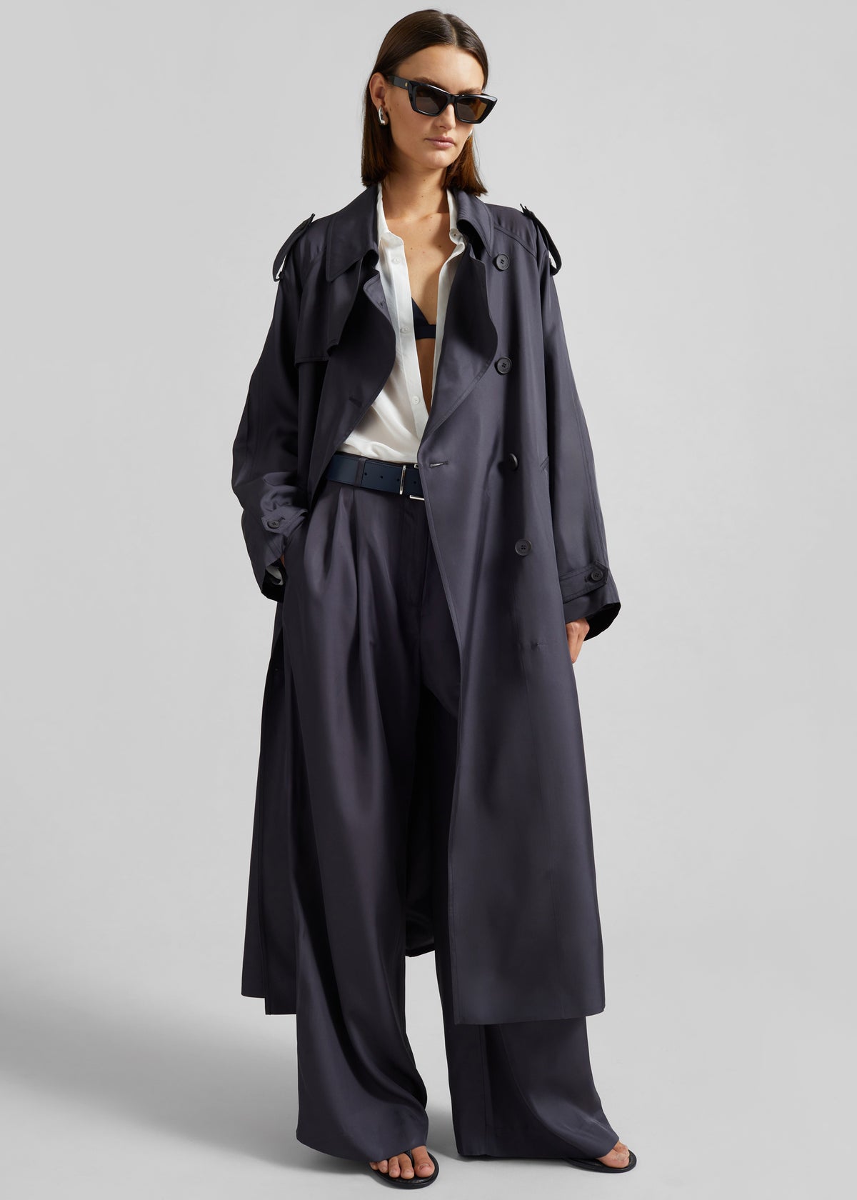 Marfa Pleated Silk Trousers - Storm Grey - 3