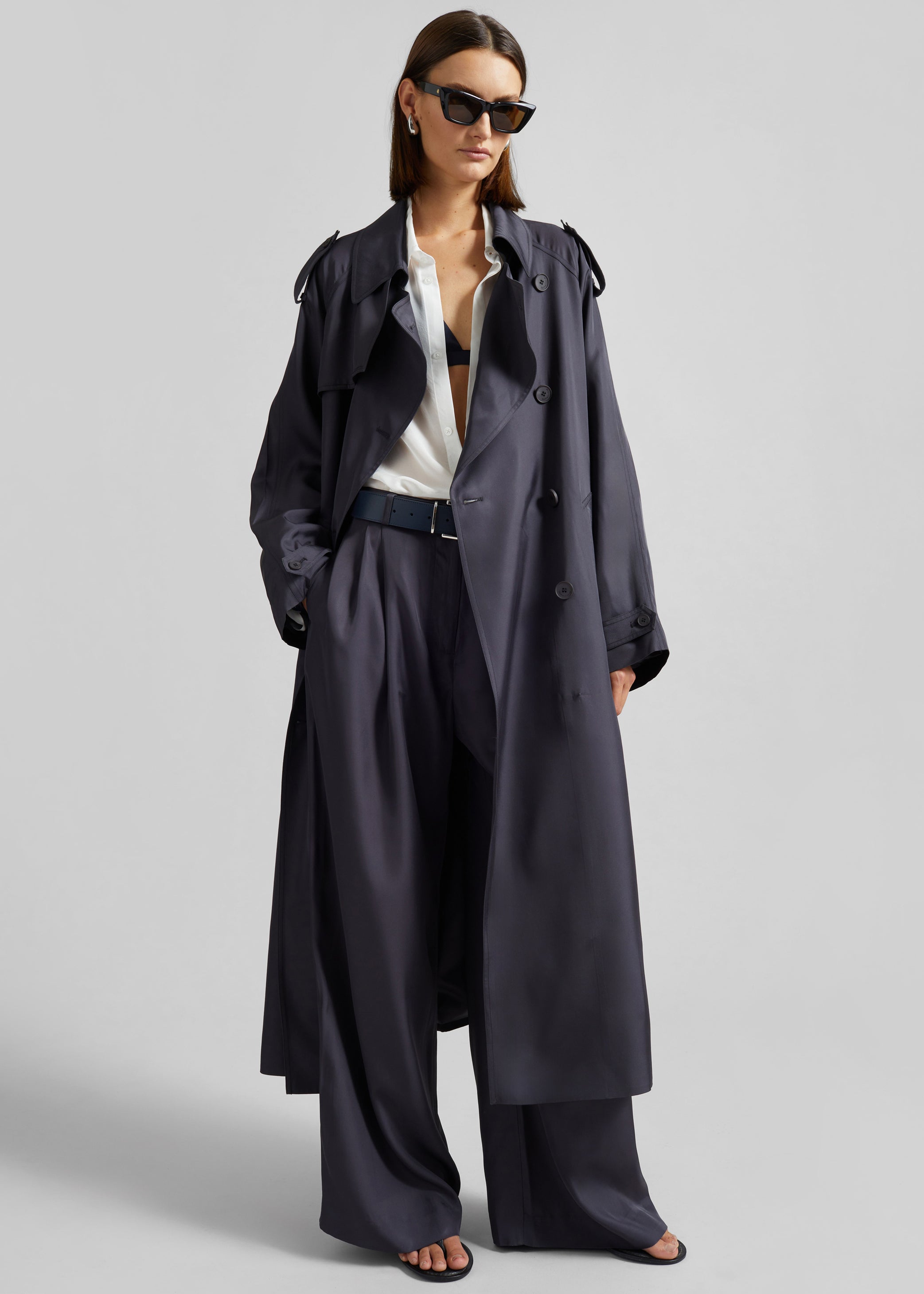 Shop the look image for Marfa Pleated Silk Trousers - Storm Grey